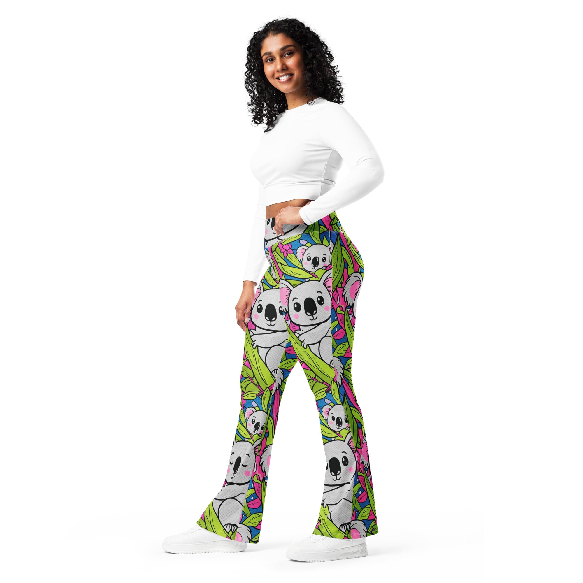 Vibrant Koala and Friends Flare Leggings | GearBunch