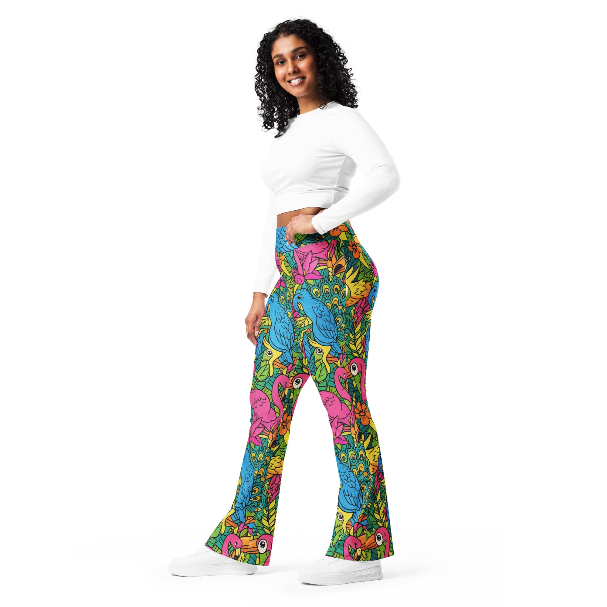 Vibrant Tropical Birds Flare Leggings | GearBunch
