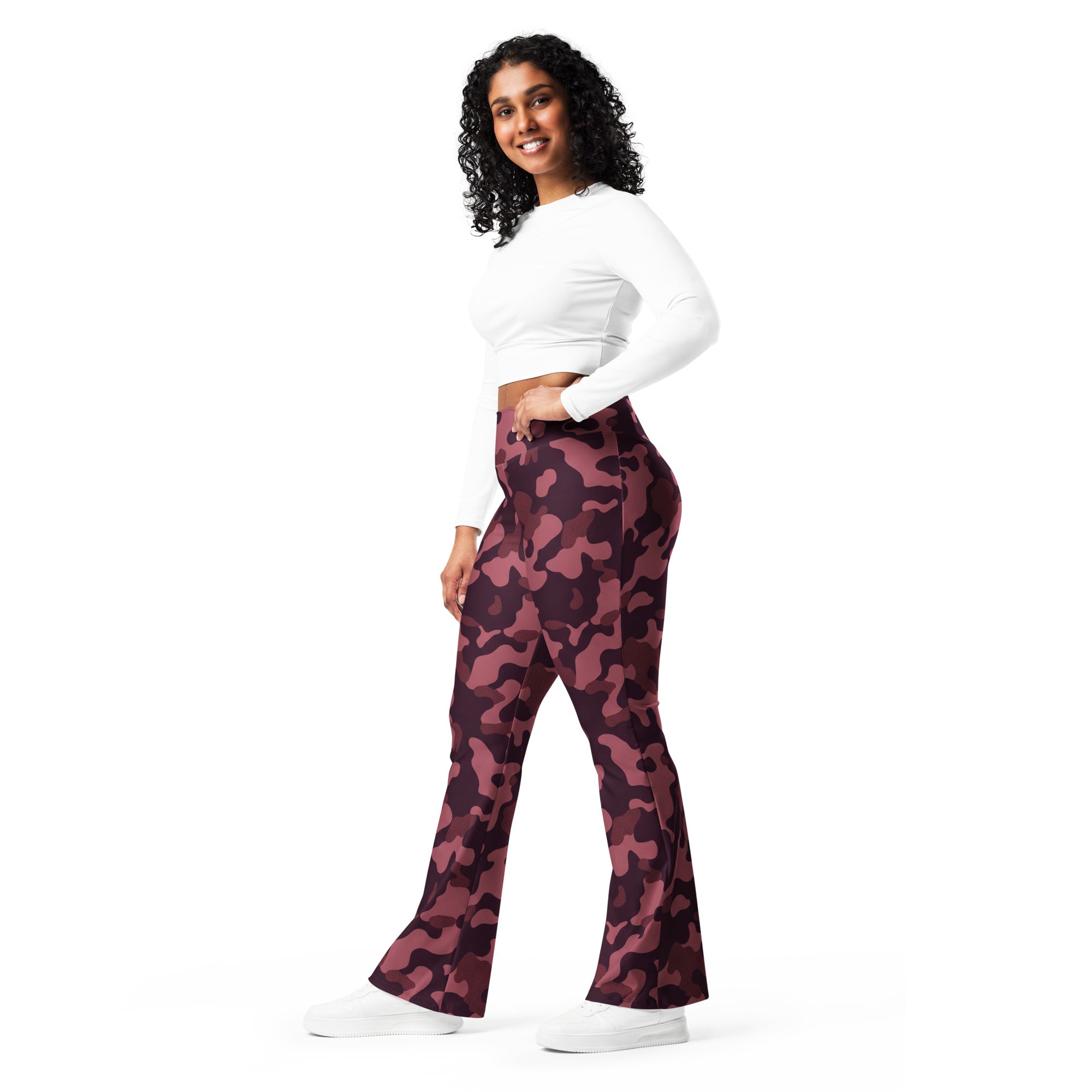 Wine Burgundy Camo Flare Leggings | GearBunch