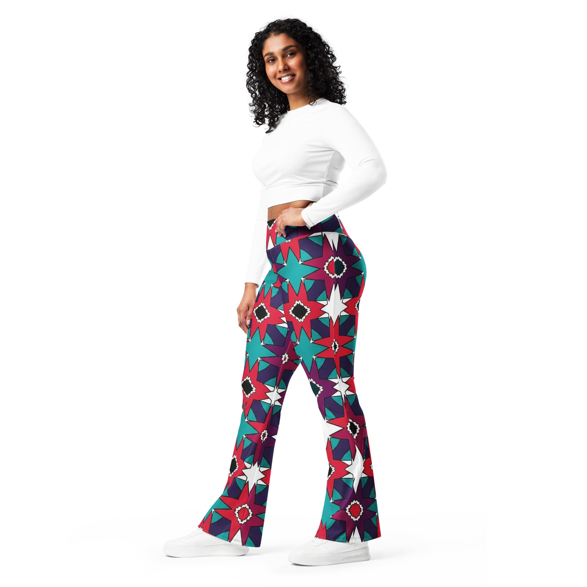 Zellige Crimson Teal Flare Leggings | GearBunch