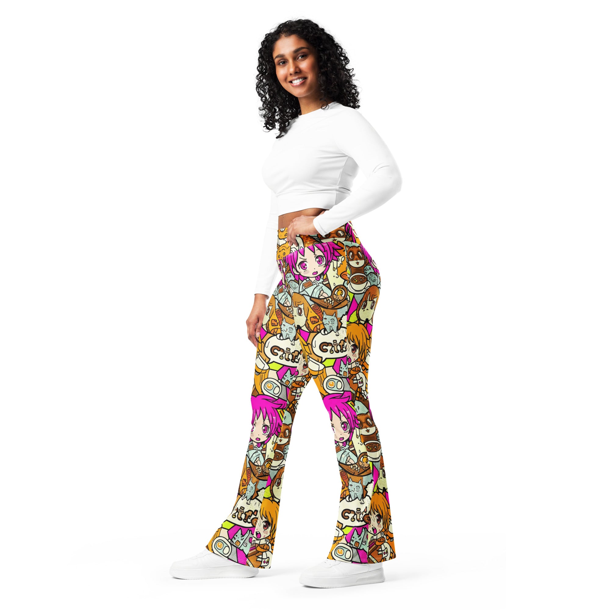Anime Collage Cat Cafe Flare Leggings | GearBunch