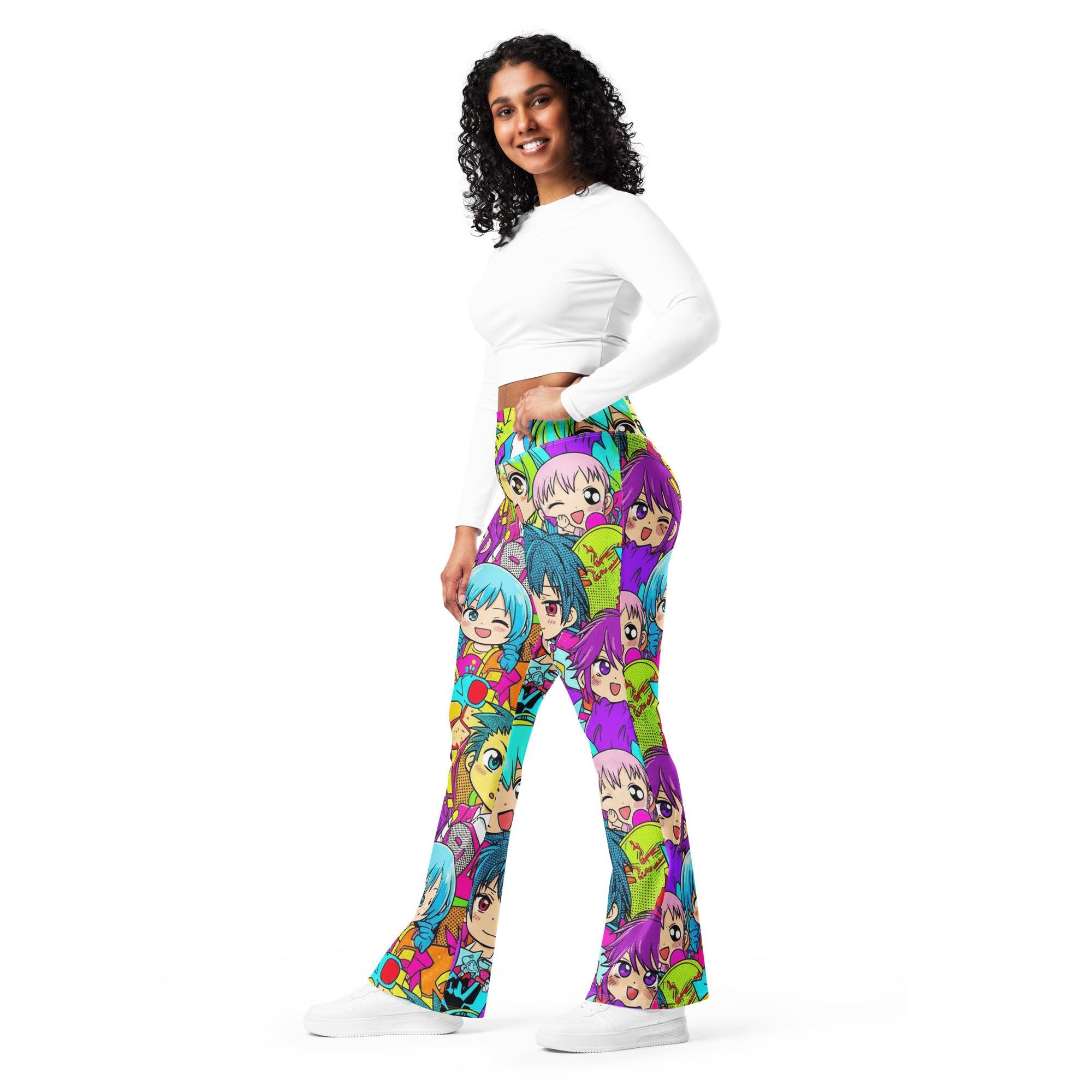 Anime Collage Chibi Party Flare Leggings | GearBunch