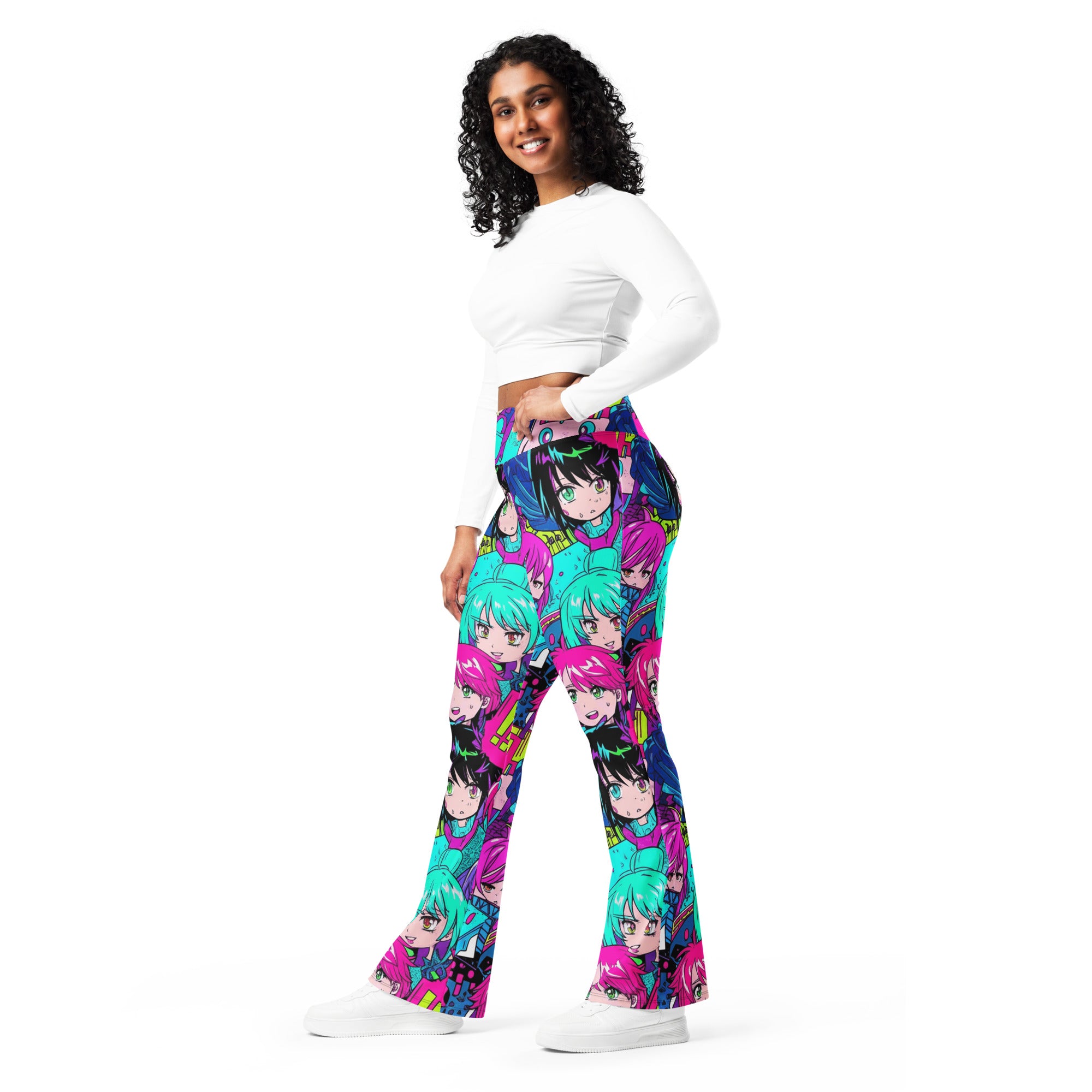Anime Collage Cyberpunk Flare Leggings | GearBunch