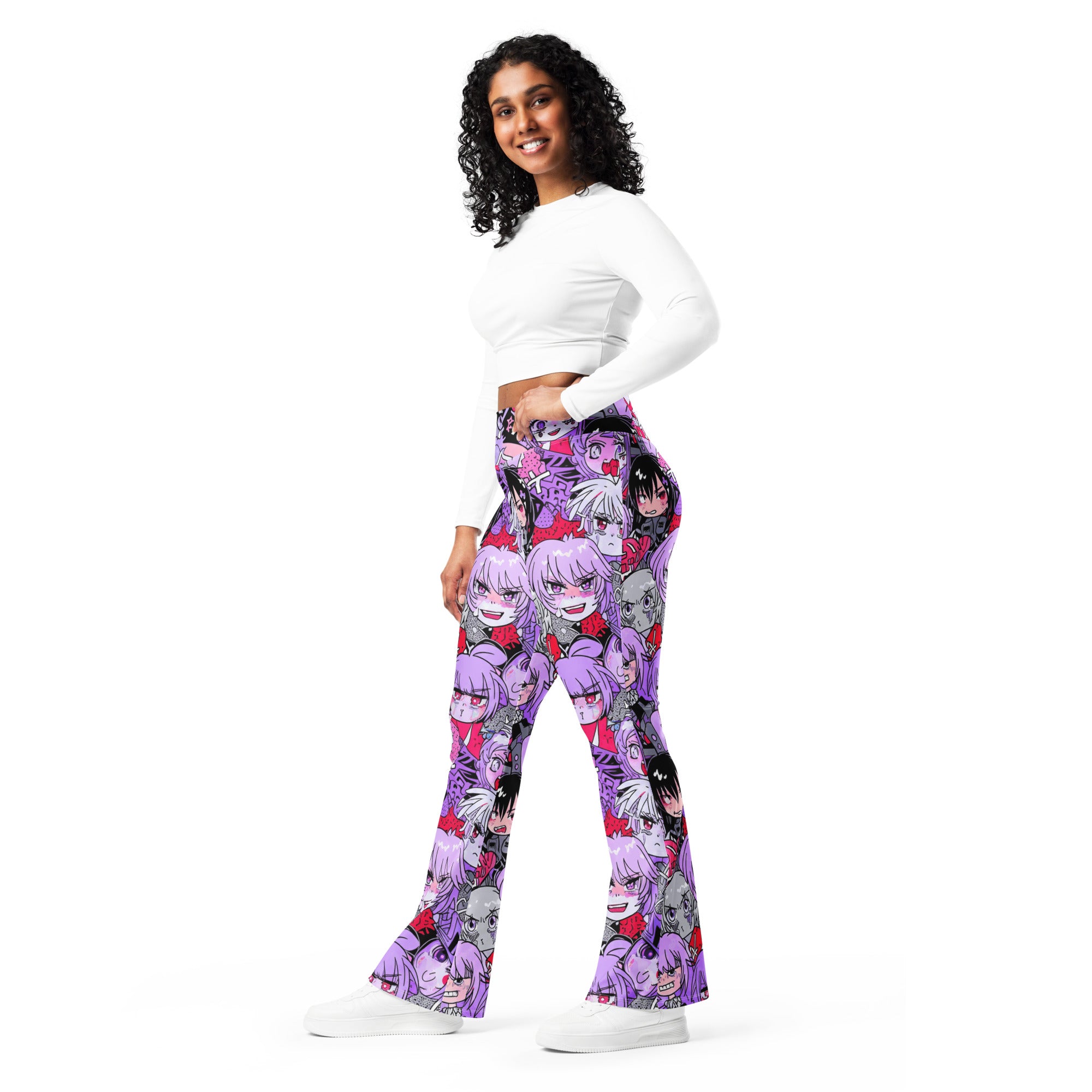 Anime Kawaii Goth Collage Flare Leggings | GearBunch