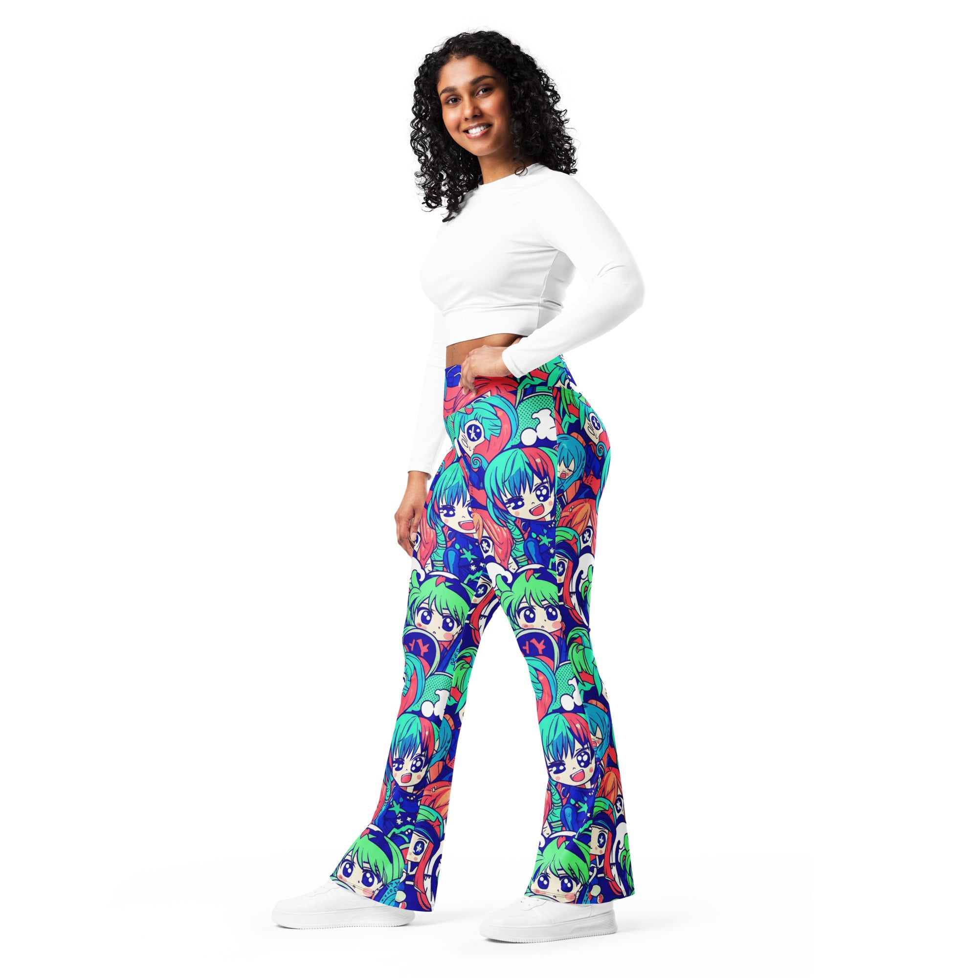 Anime Collage Ocean Wave Flare Leggings | GearBunch