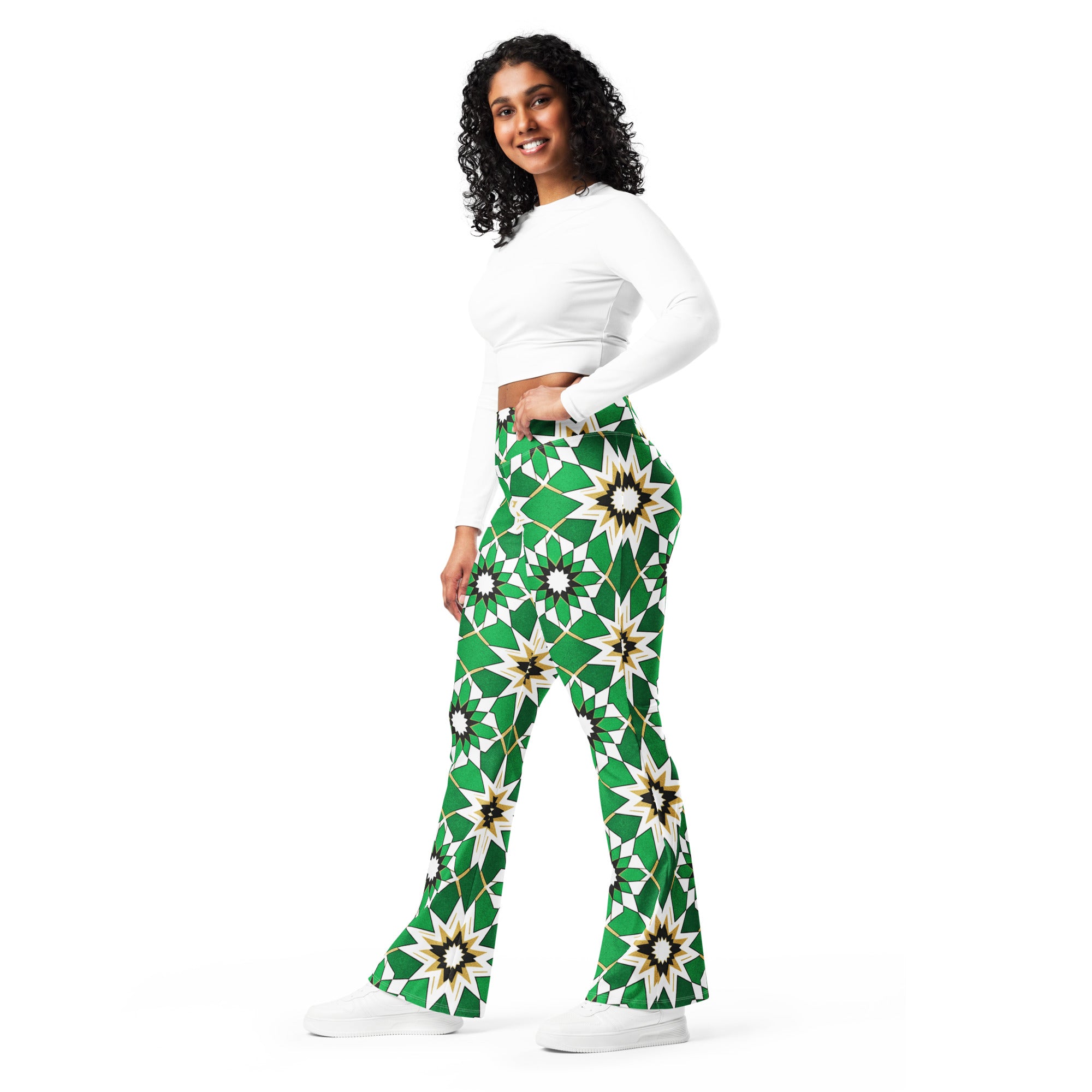 Zellige Emerald Gold Flare Leggings | GearBunch