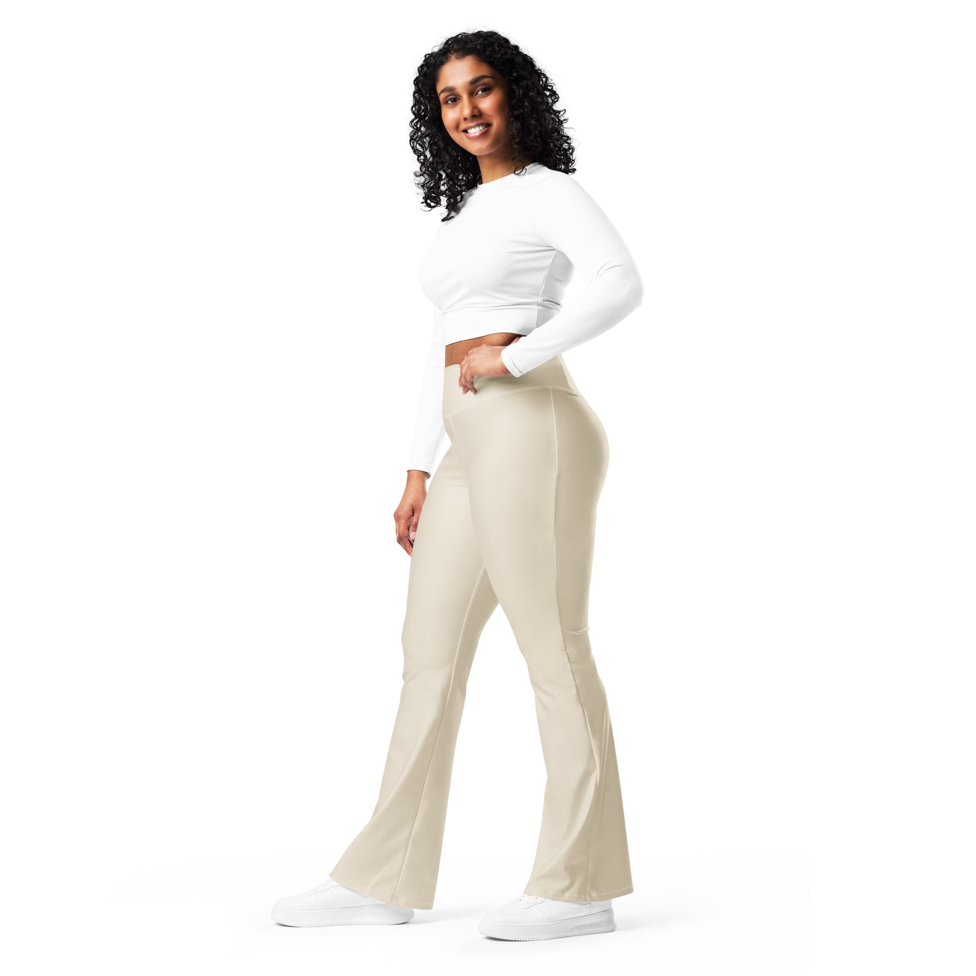 Solid Oatmeal Flare Leggings | GearBunch