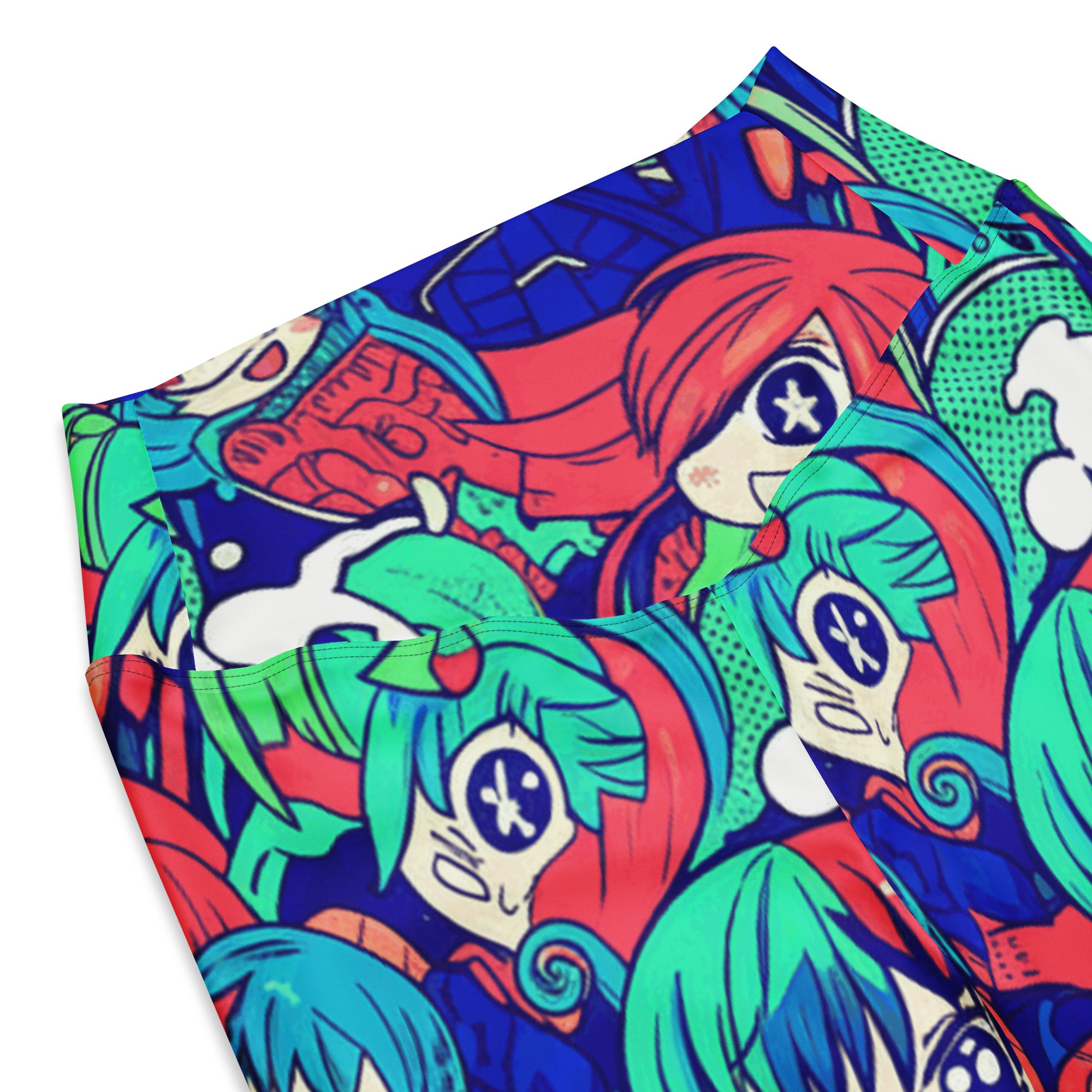 Anime Collage Ocean Wave Flare Leggings | GearBunch