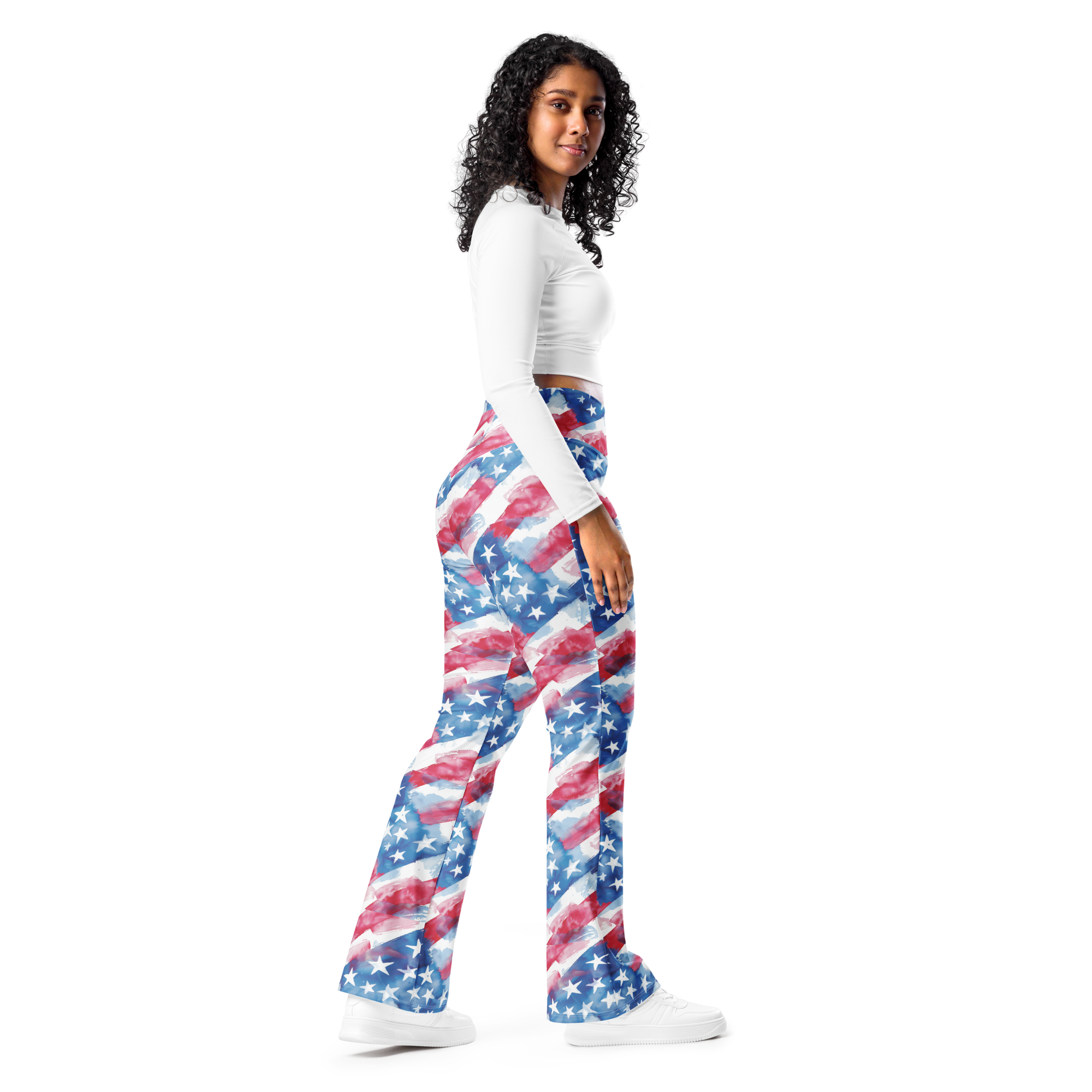 Watercolor Patriot Flare leggings Right View