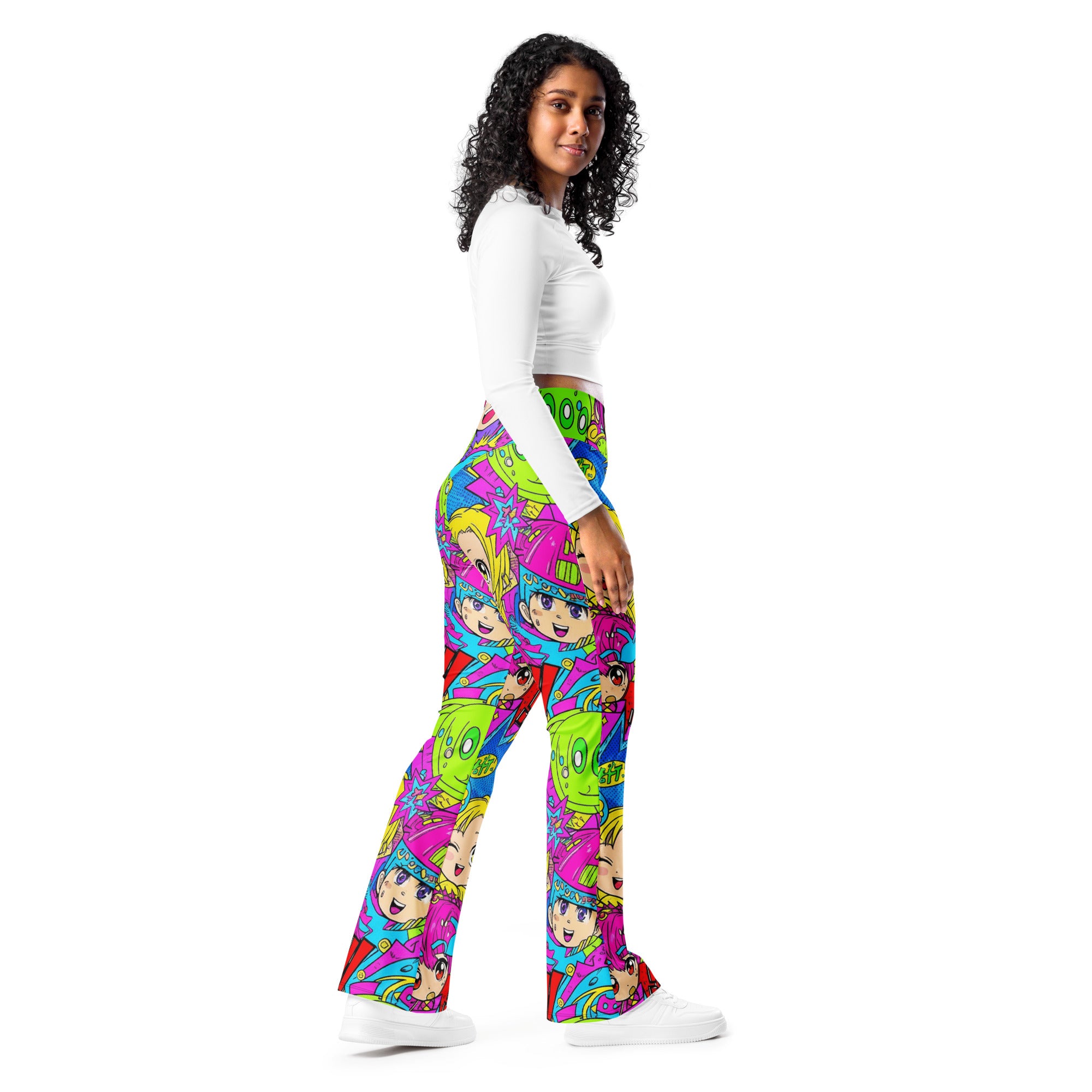 Anime Collage Chibi Party Flare Leggings | GearBunch