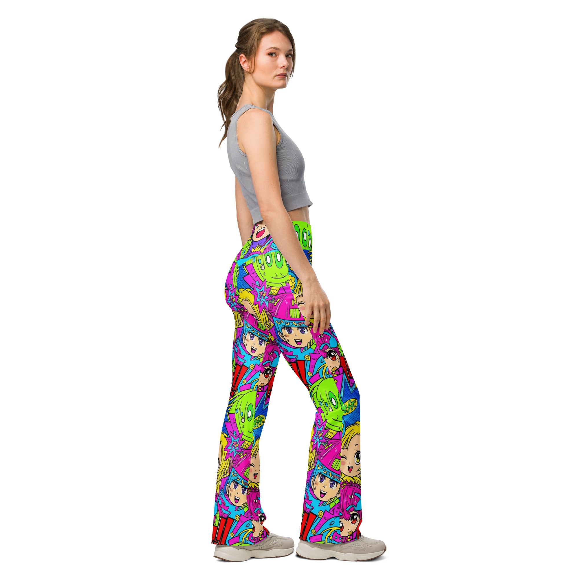 Anime Collage Chibi Party Flare Leggings | GearBunch