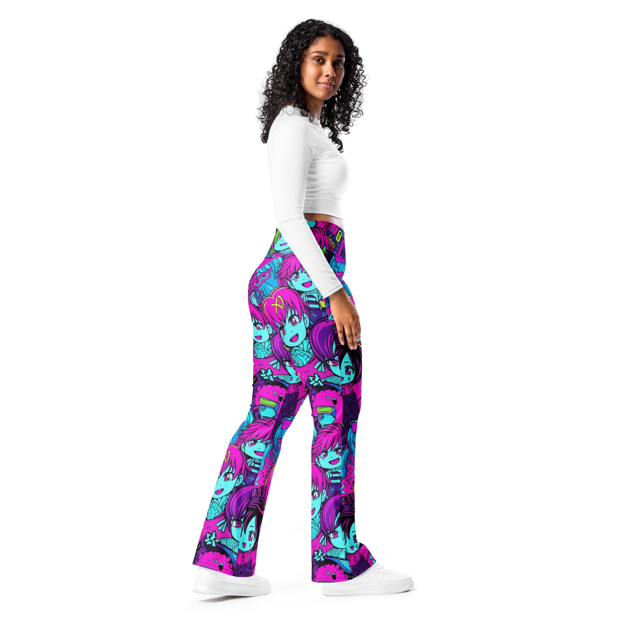 Anime Collage Cyberpunk Flare Leggings | GearBunch