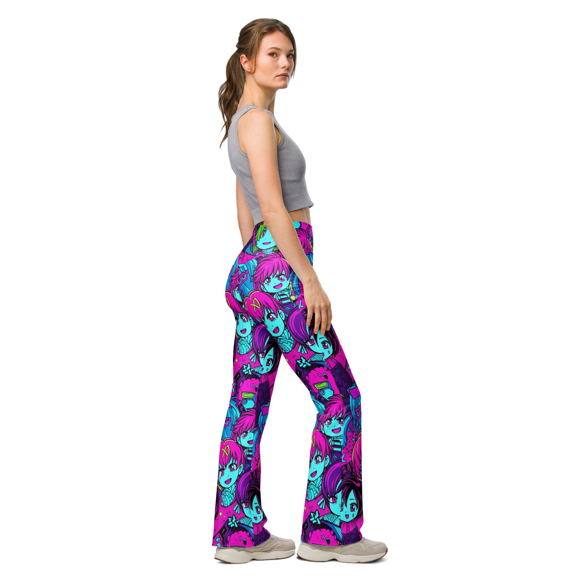 Anime Collage Cyberpunk Flare Leggings | GearBunch