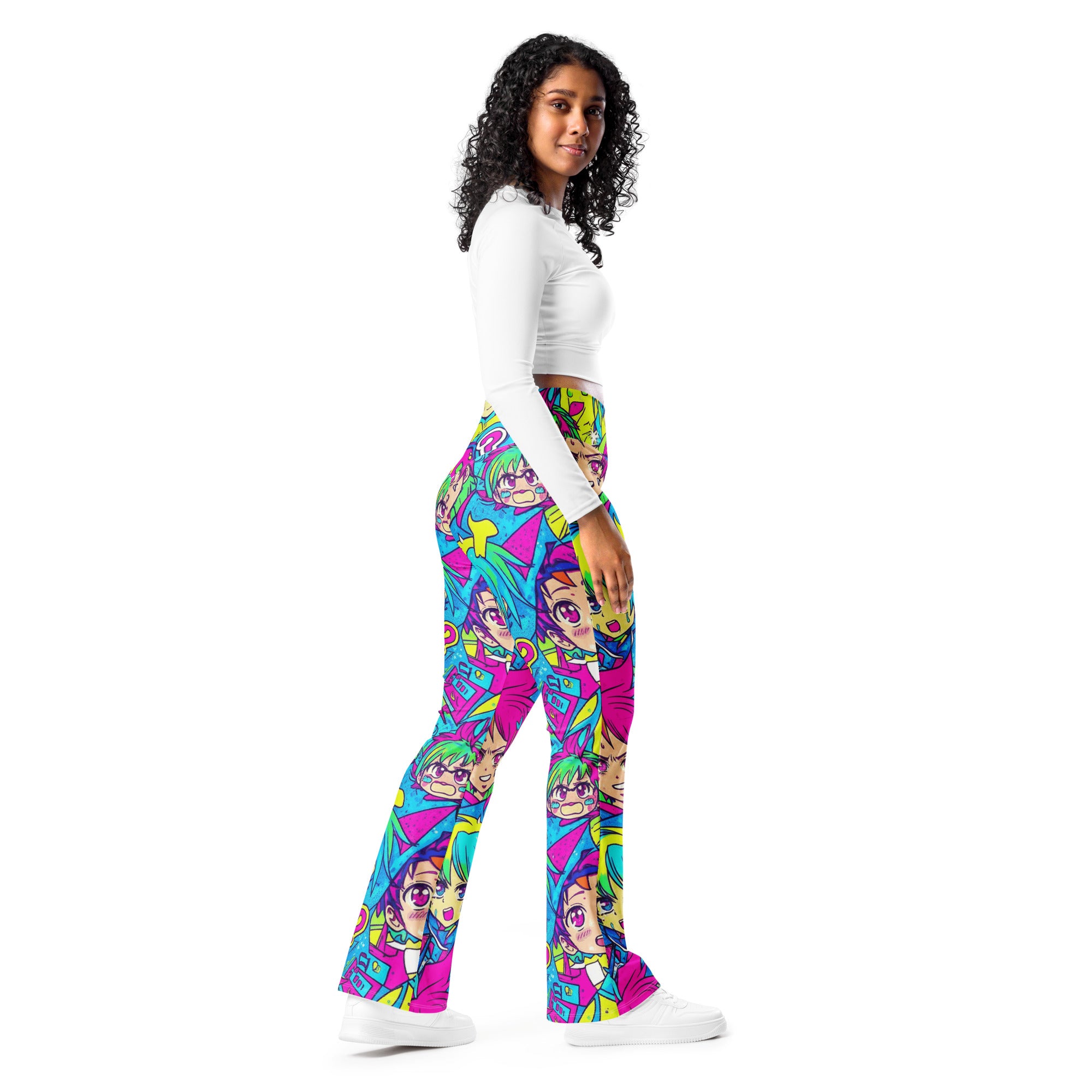 Neon Tokyo Anime Collage Flare Leggings | GearBunch