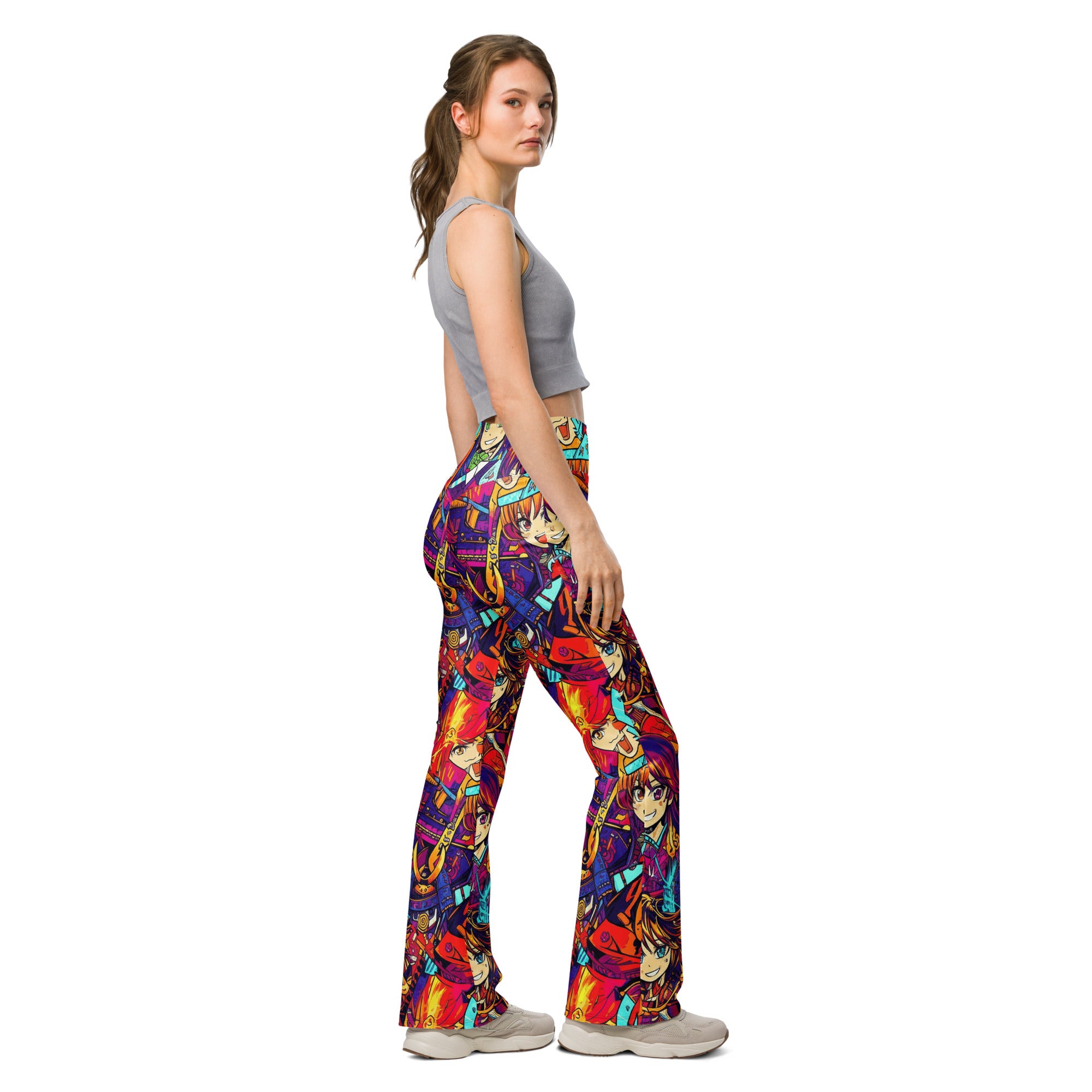 Anime Collage Sunset Samurai Flare Leggings | GearBunch