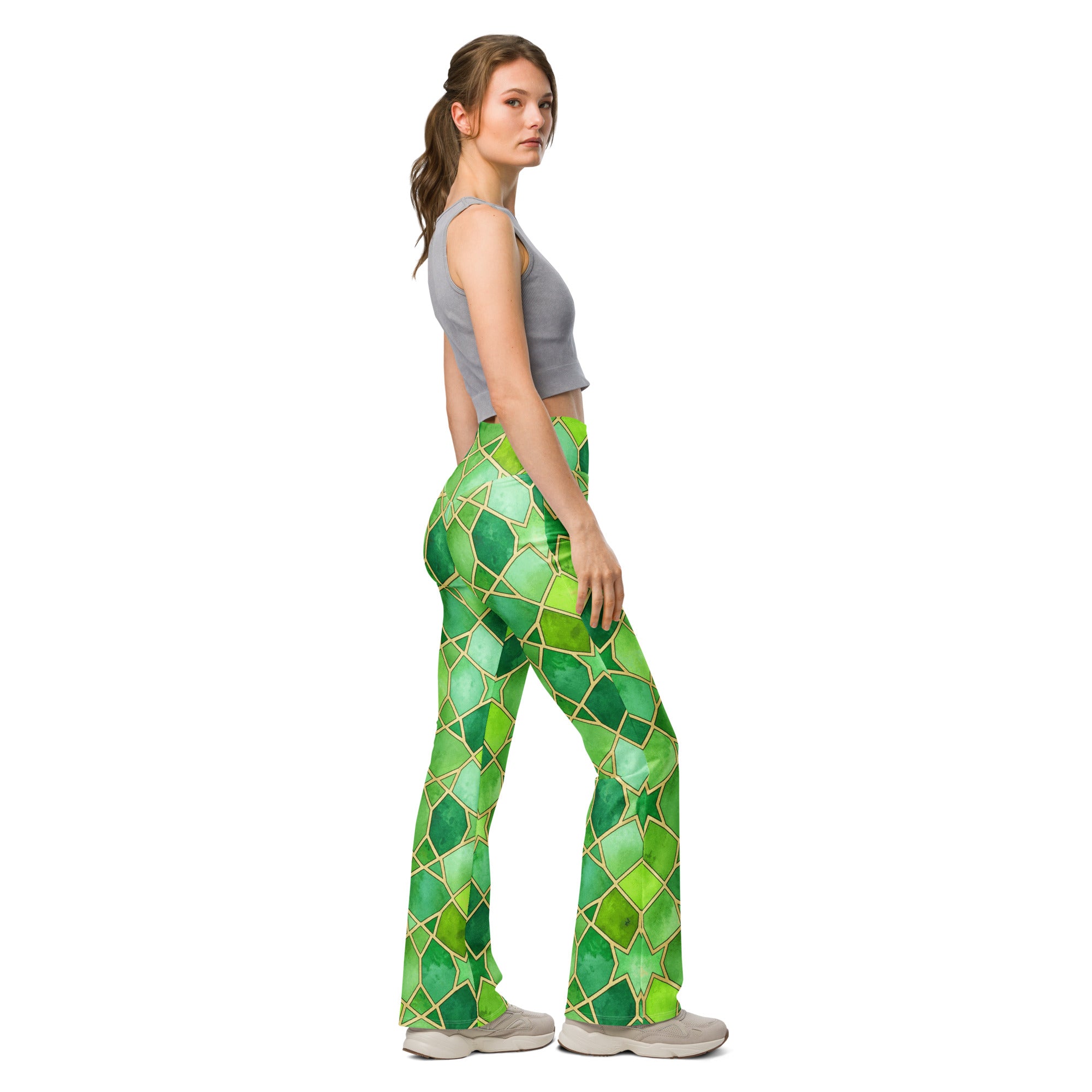 Arabic Emerald Jewel Flare Leggings | GearBunch