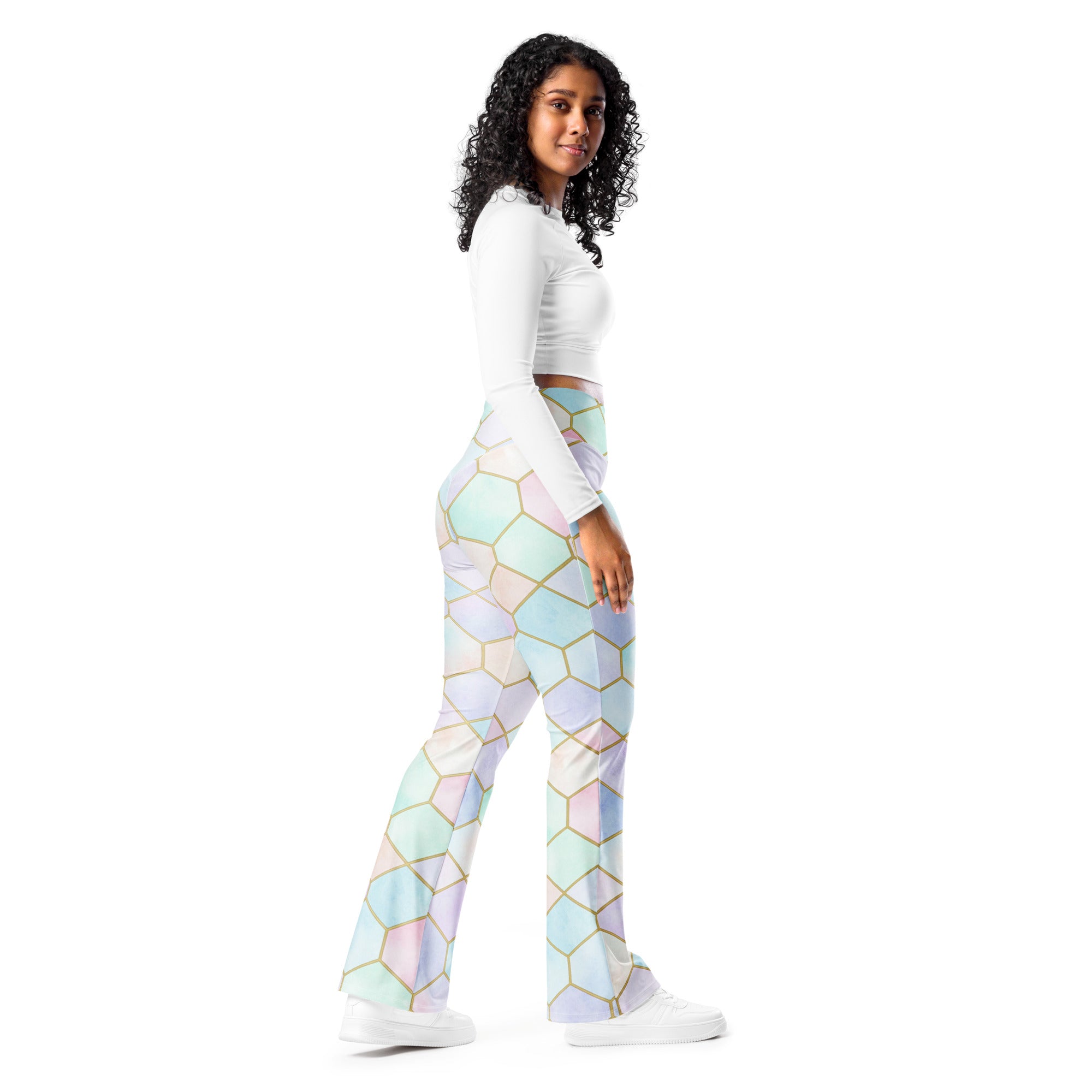 Arabic Watercolour Pastel Rainbow Flare Leggings | GearBunch