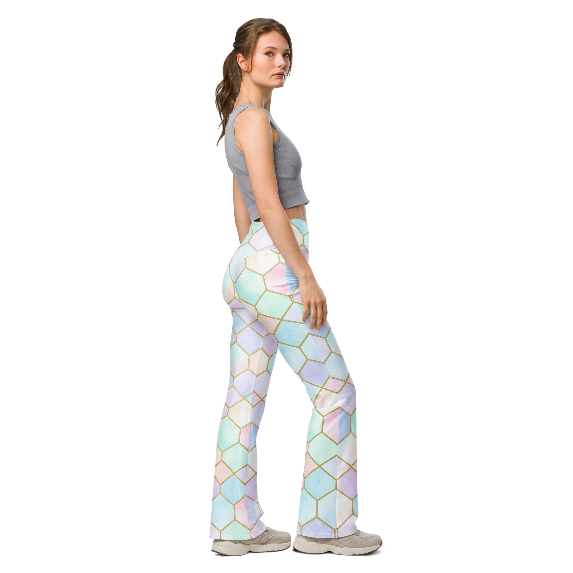 Arabic Watercolour Pastel Rainbow Flare Leggings | GearBunch