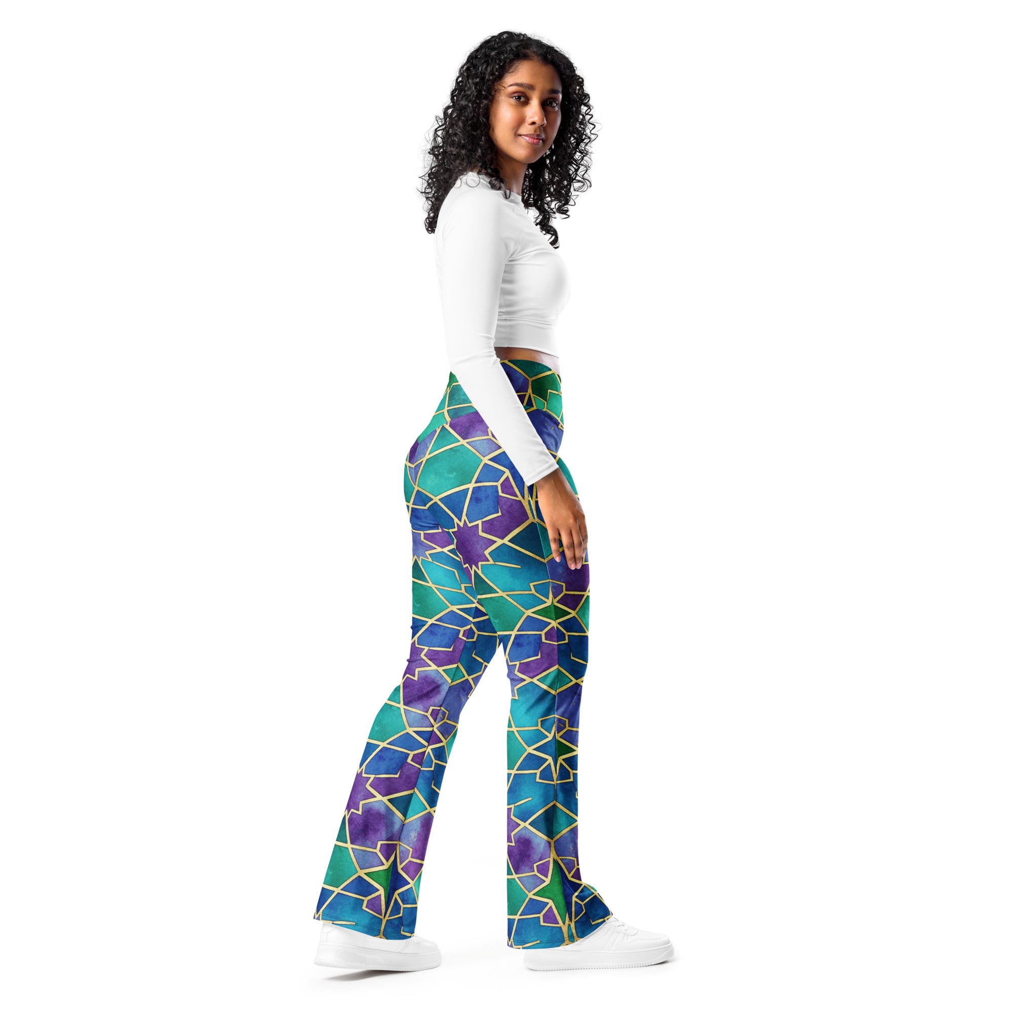 Arabic Peacock Plume Flare Leggings | GearBunch