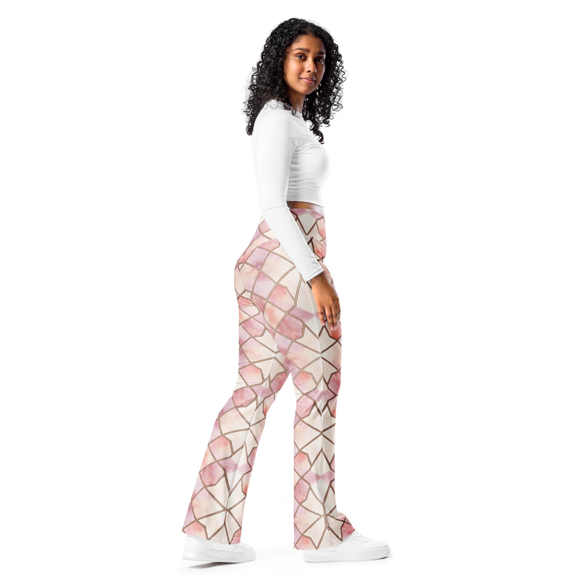 Arabic Rose Quartz Flare Leggings | GearBunch