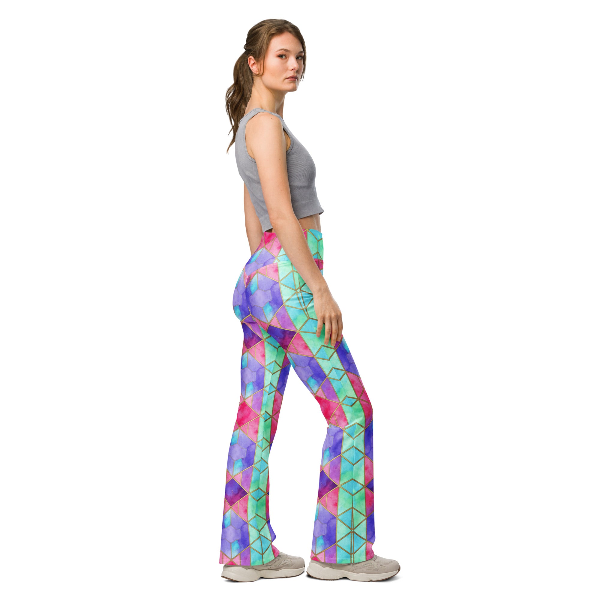 Arabic Watercolour Violet Dream Flare Leggings | GearBunch