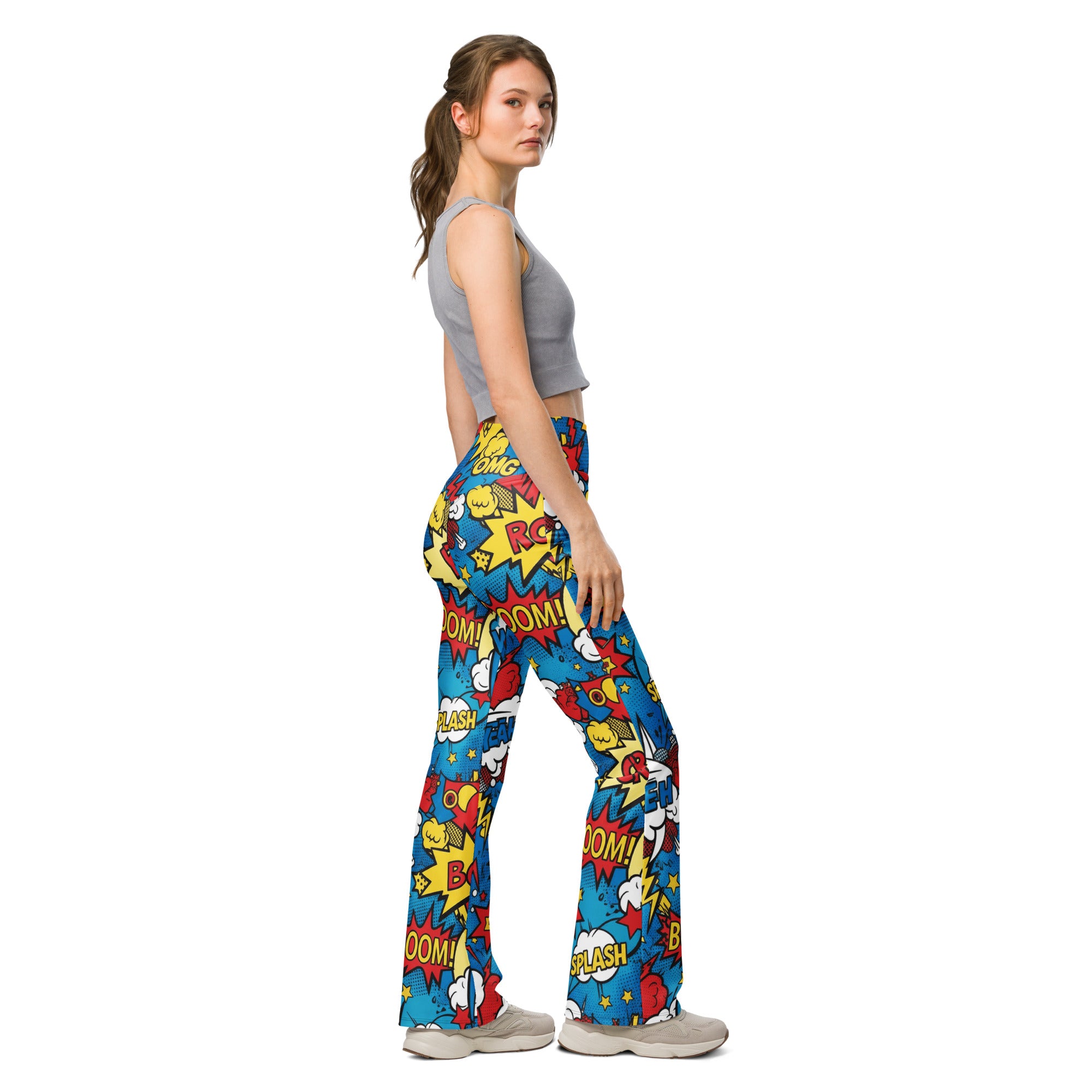 Comic Pop Electric Blue Flare Leggings | GearBunch