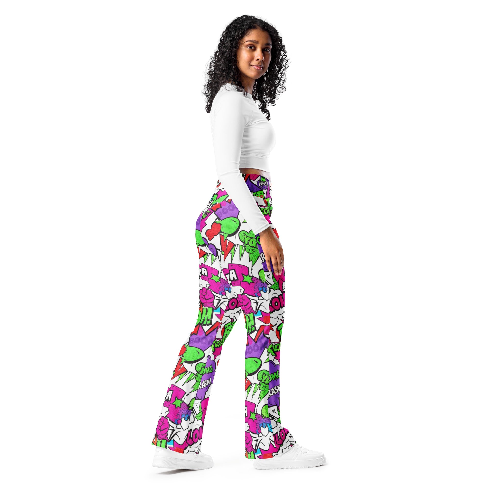 Comic Pop Neon Pink Flare Leggings | GearBunch