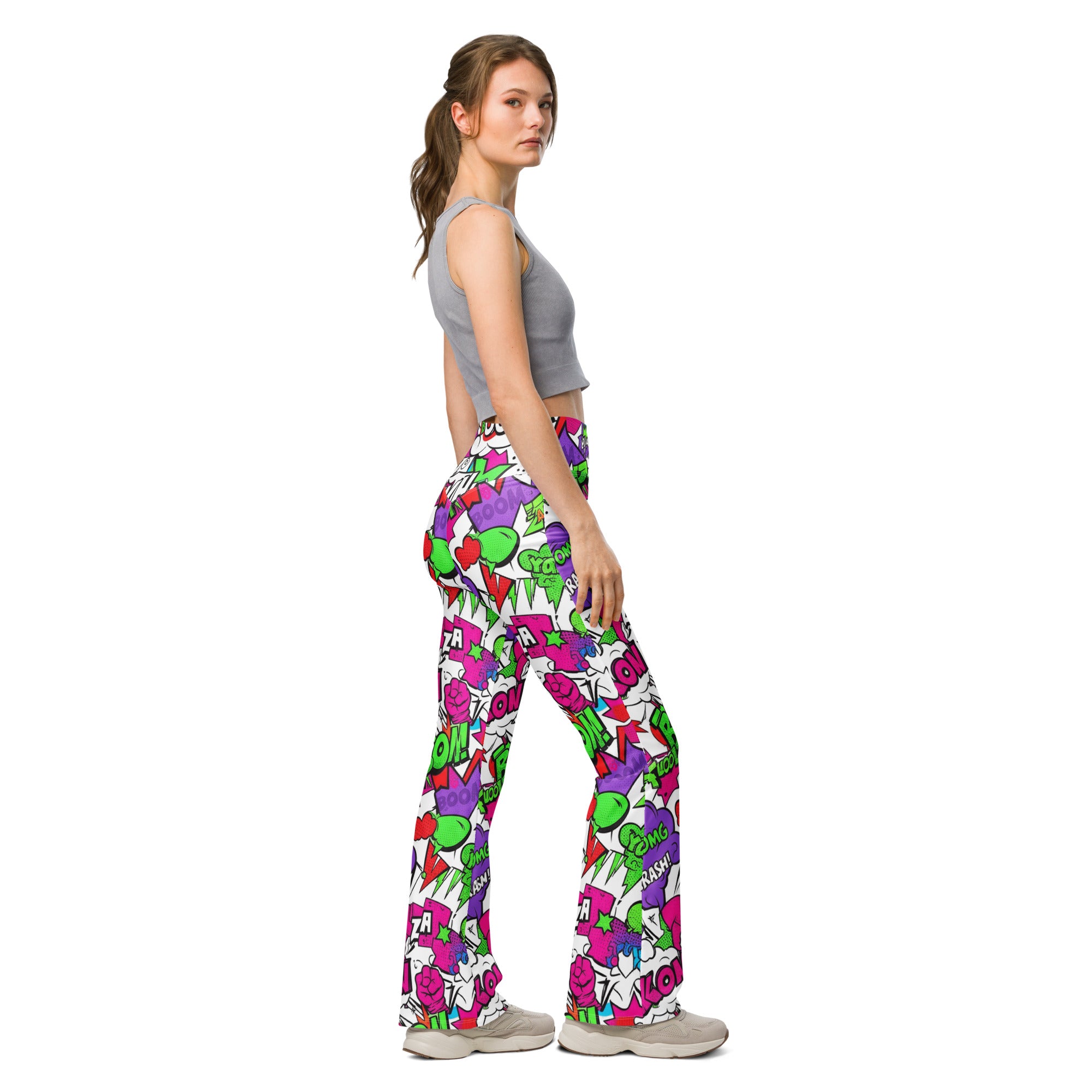 Comic Pop Neon Pink Flare Leggings | GearBunch