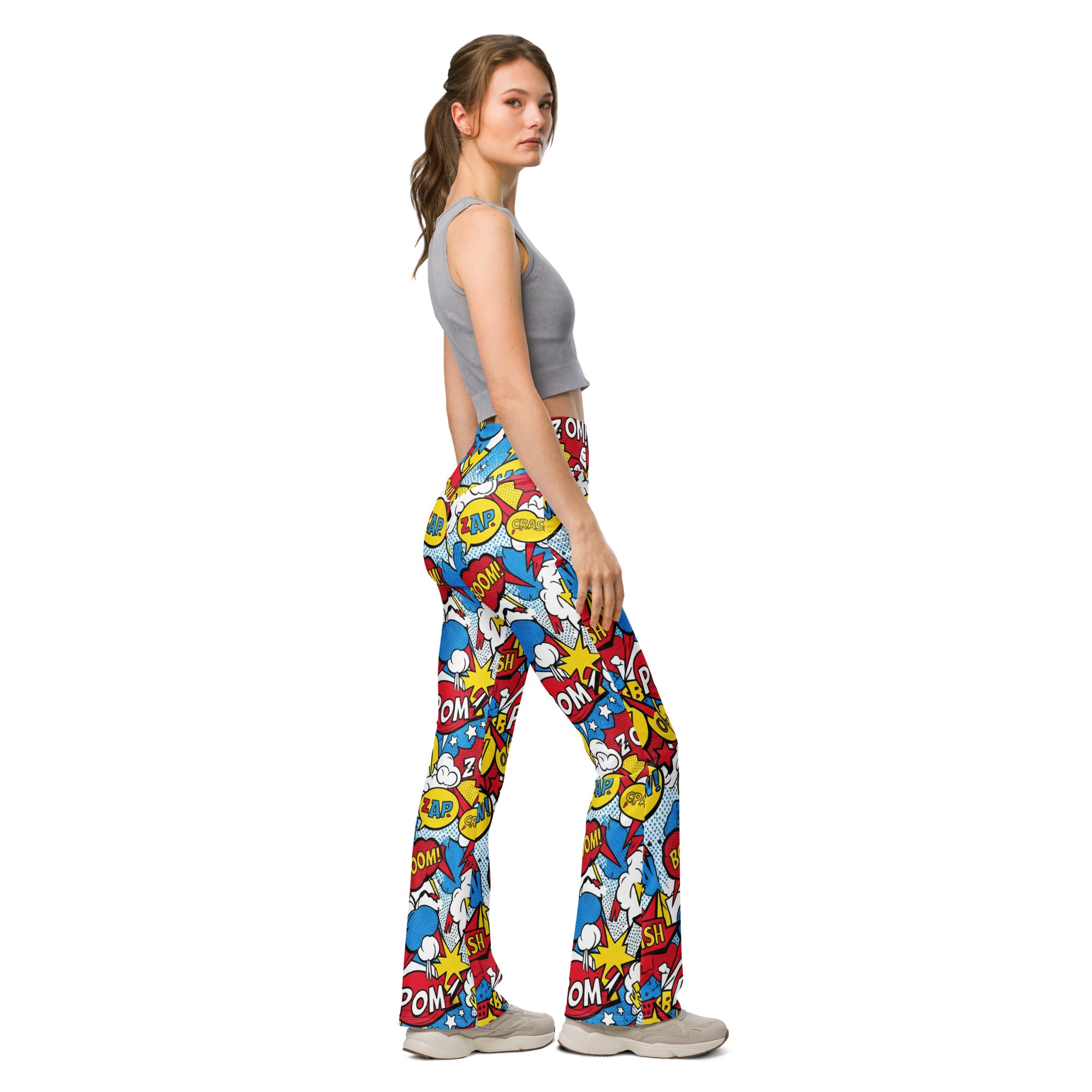 Comic Pop Retro Red Flare Leggings | GearBunch