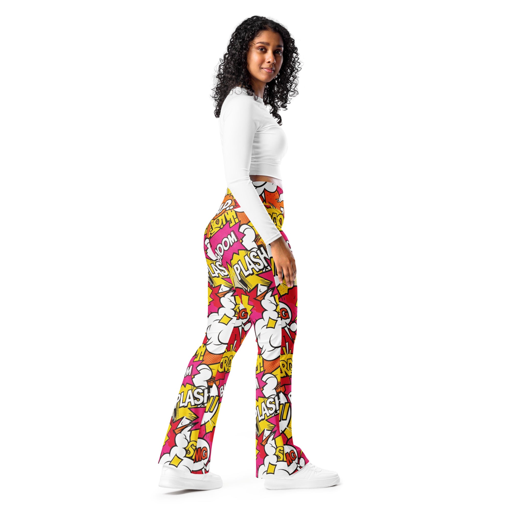 Comic Pop Sunset Orange Flare Leggings | GearBunch