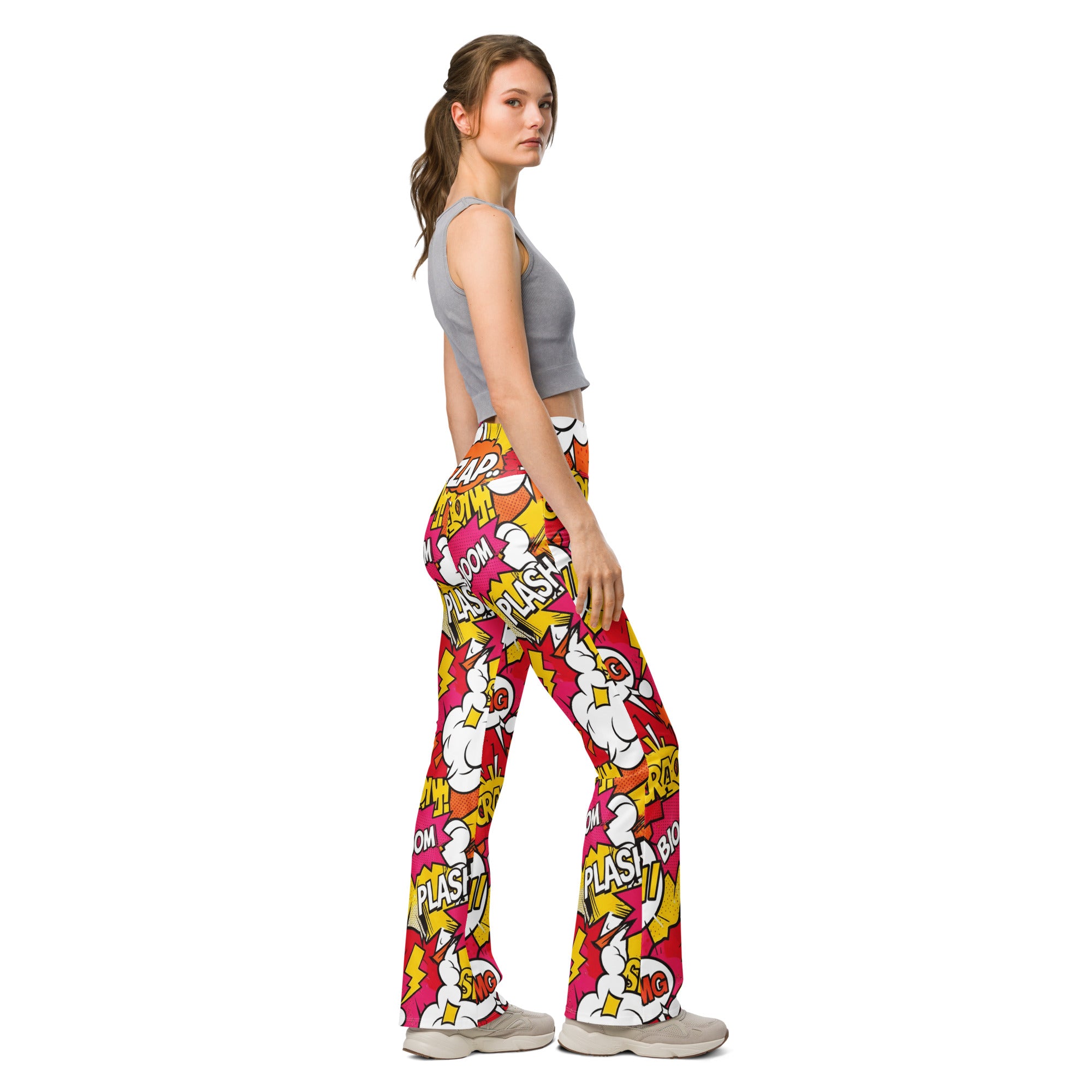 Comic Pop Sunset Orange Flare Leggings | GearBunch