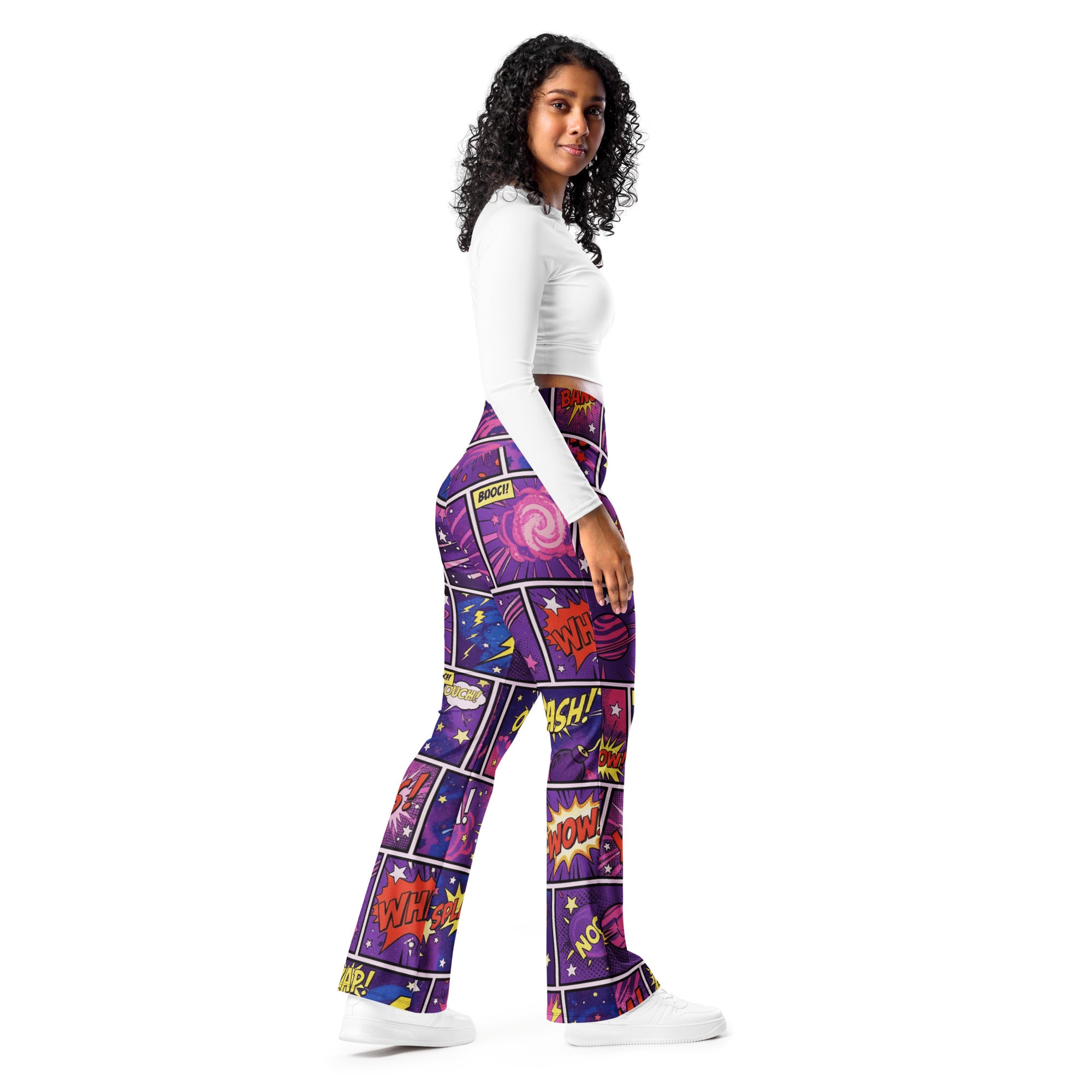 Comic Strip Cosmic Boom Flare Leggings | GearBunch