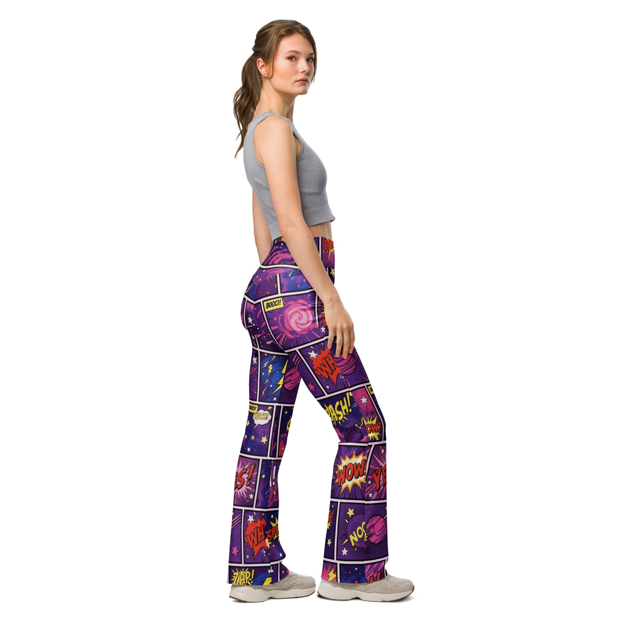 Comic Strip Cosmic Boom Flare Leggings | GearBunch