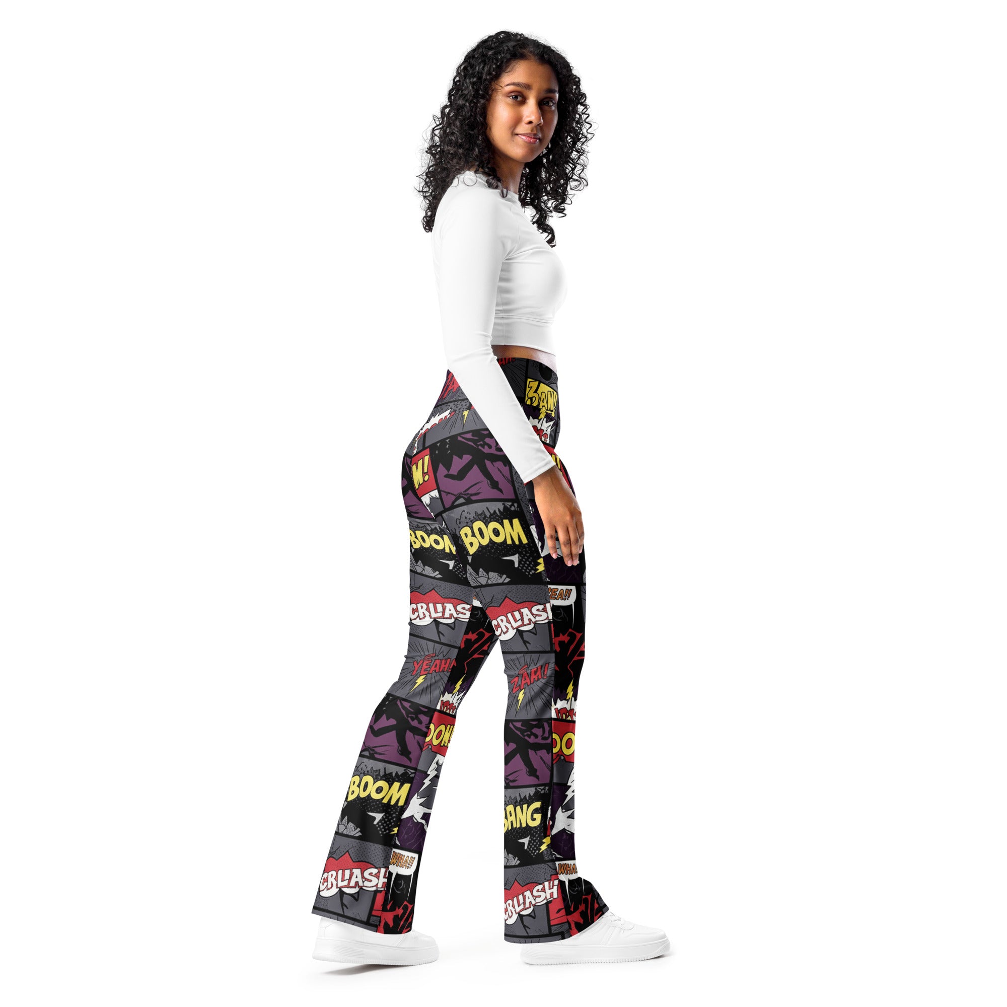 Comic Strip Dark Knight Flare Leggings | GearBunch