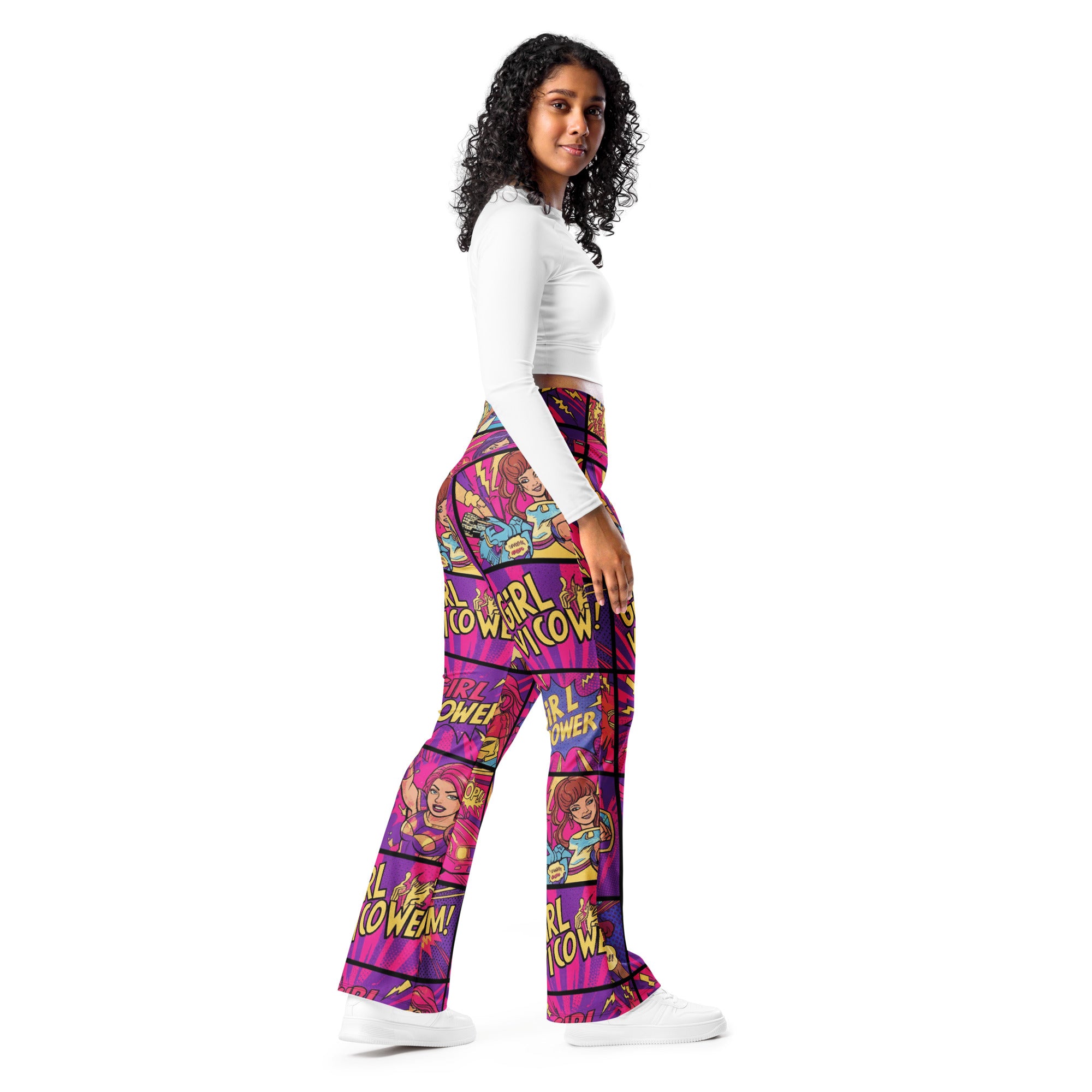Comic Strip Girl Power Flare Leggings | GearBunch