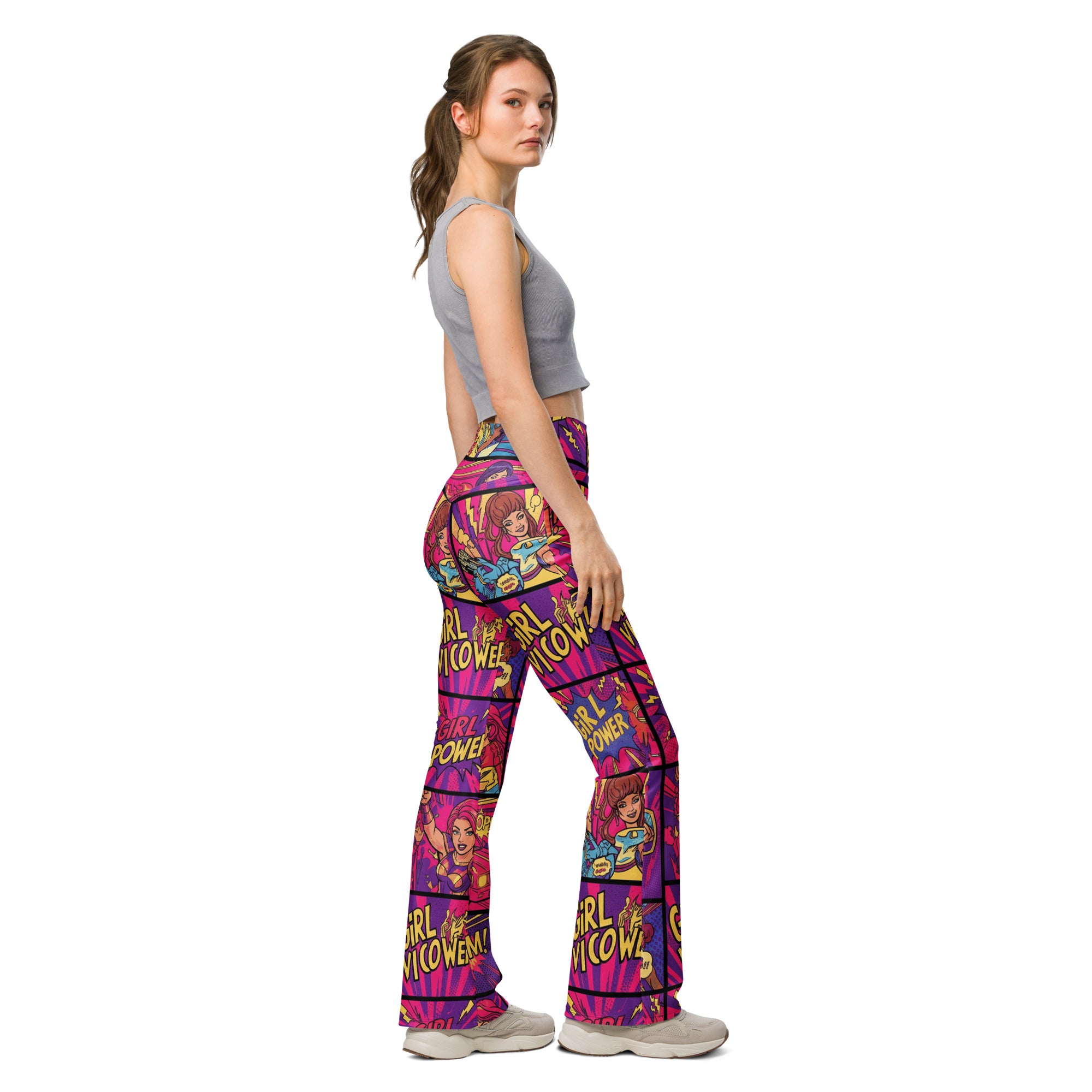 Comic Strip Girl Power Flare Leggings | GearBunch