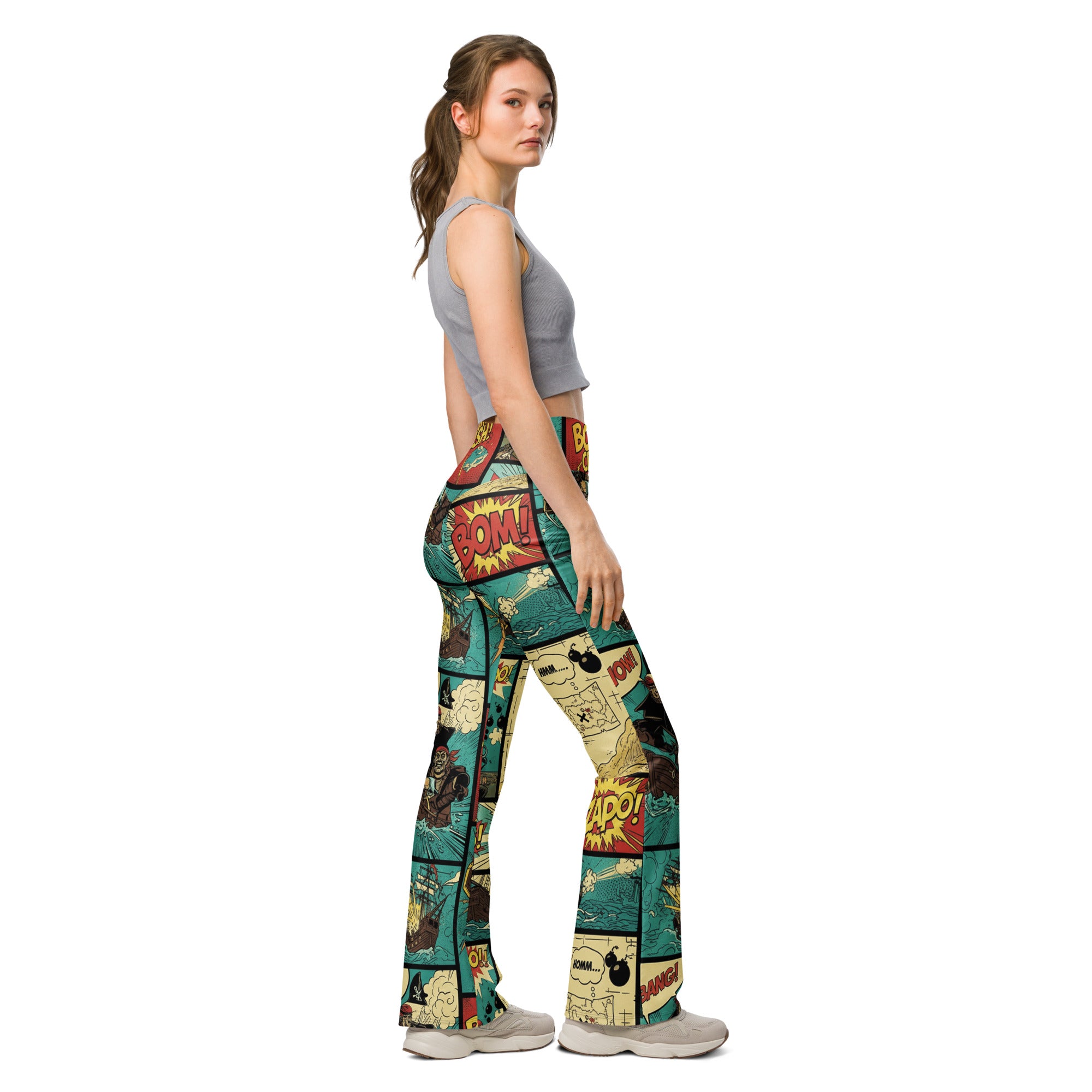 Comic Strip Pirate Adventure Flare Leggings | GearBunch