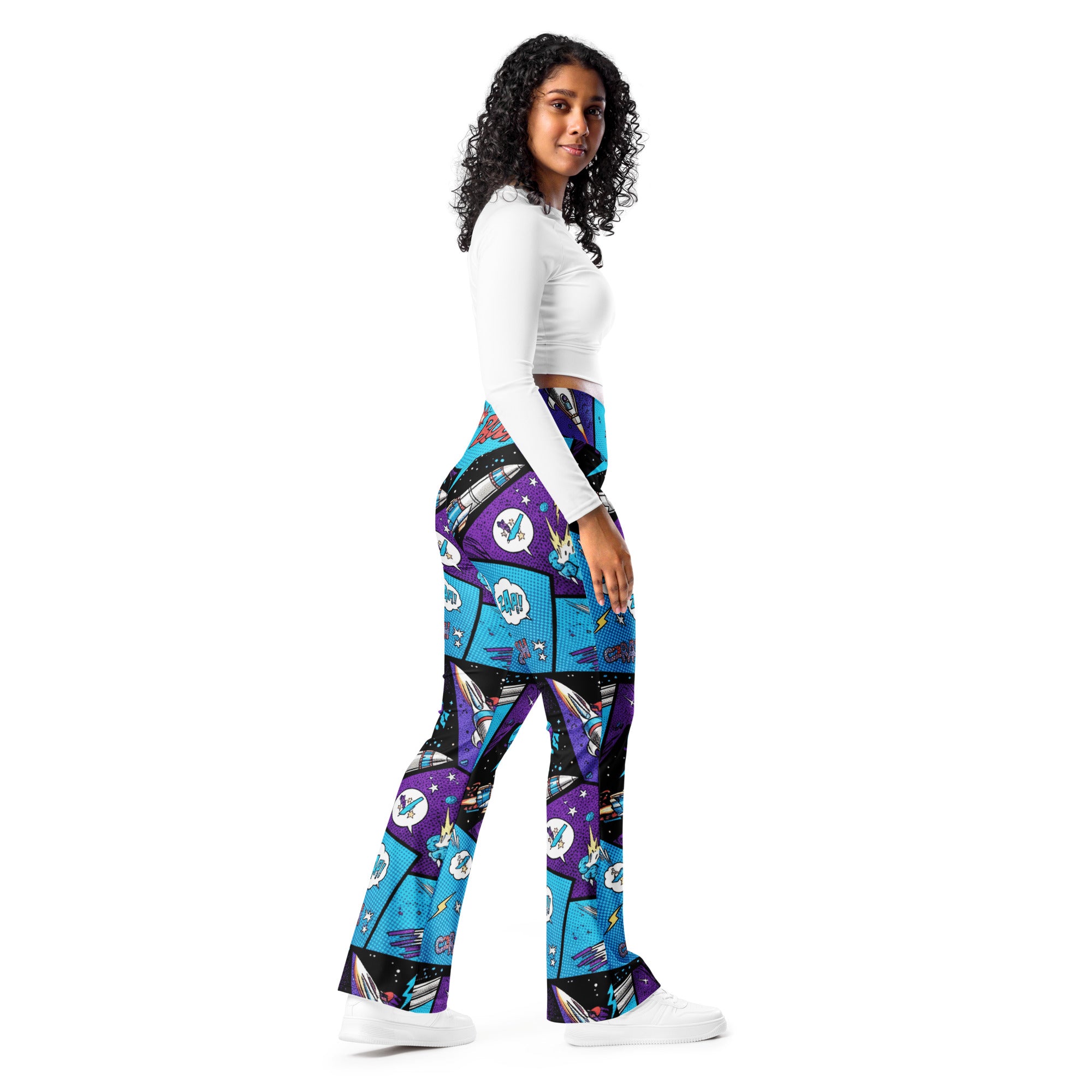 Comic Strip Space Battle Flare Leggings | GearBunch