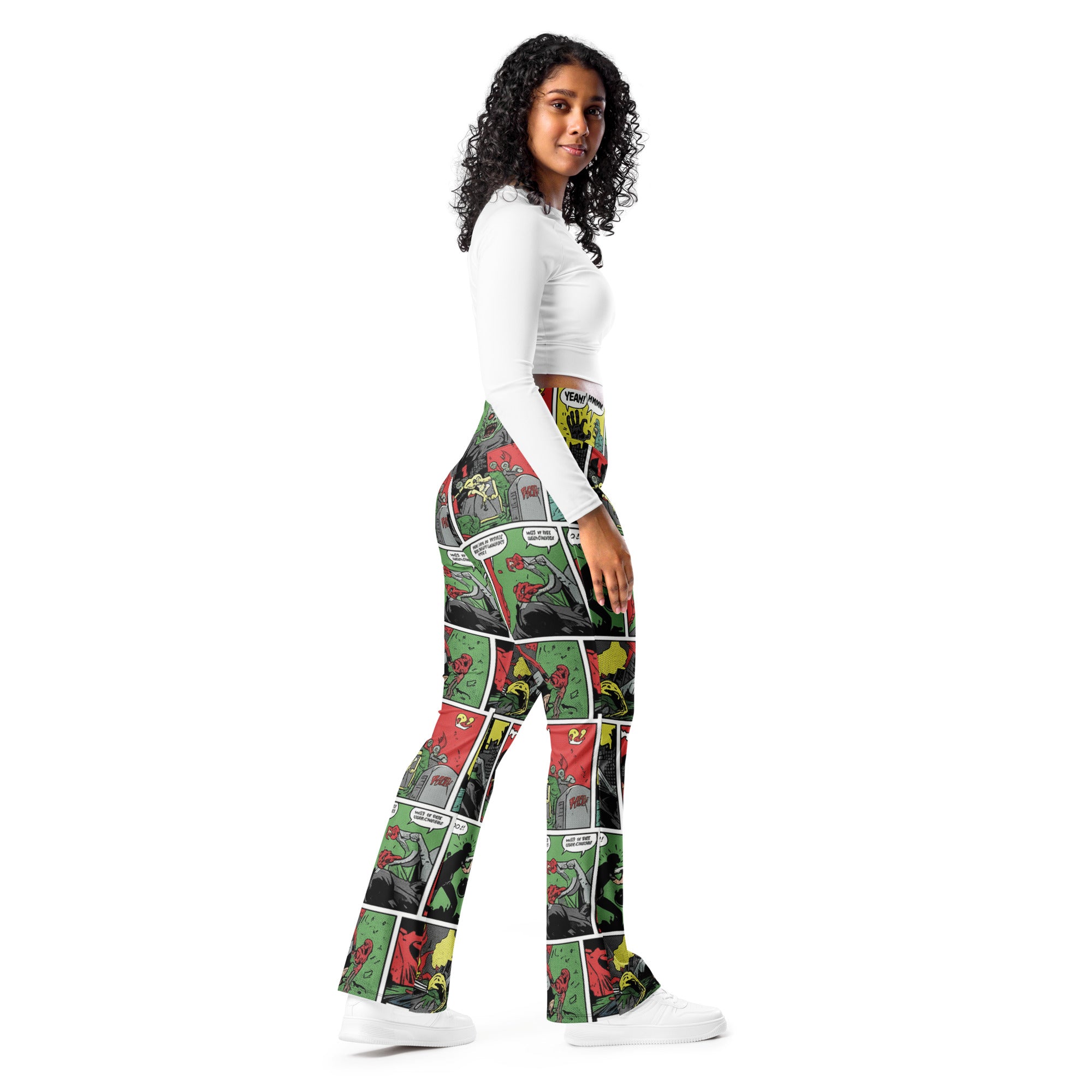 Comic Strip Zombie Apocalypse Flare Leggings | GearBunch
