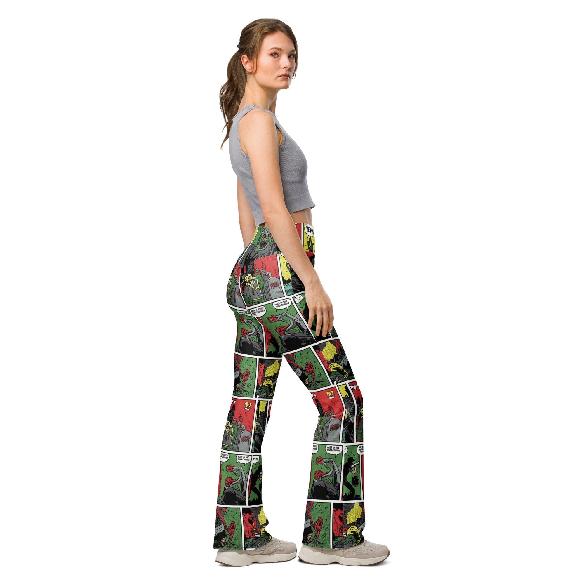 Comic Strip Zombie Apocalypse Flare Leggings | GearBunch