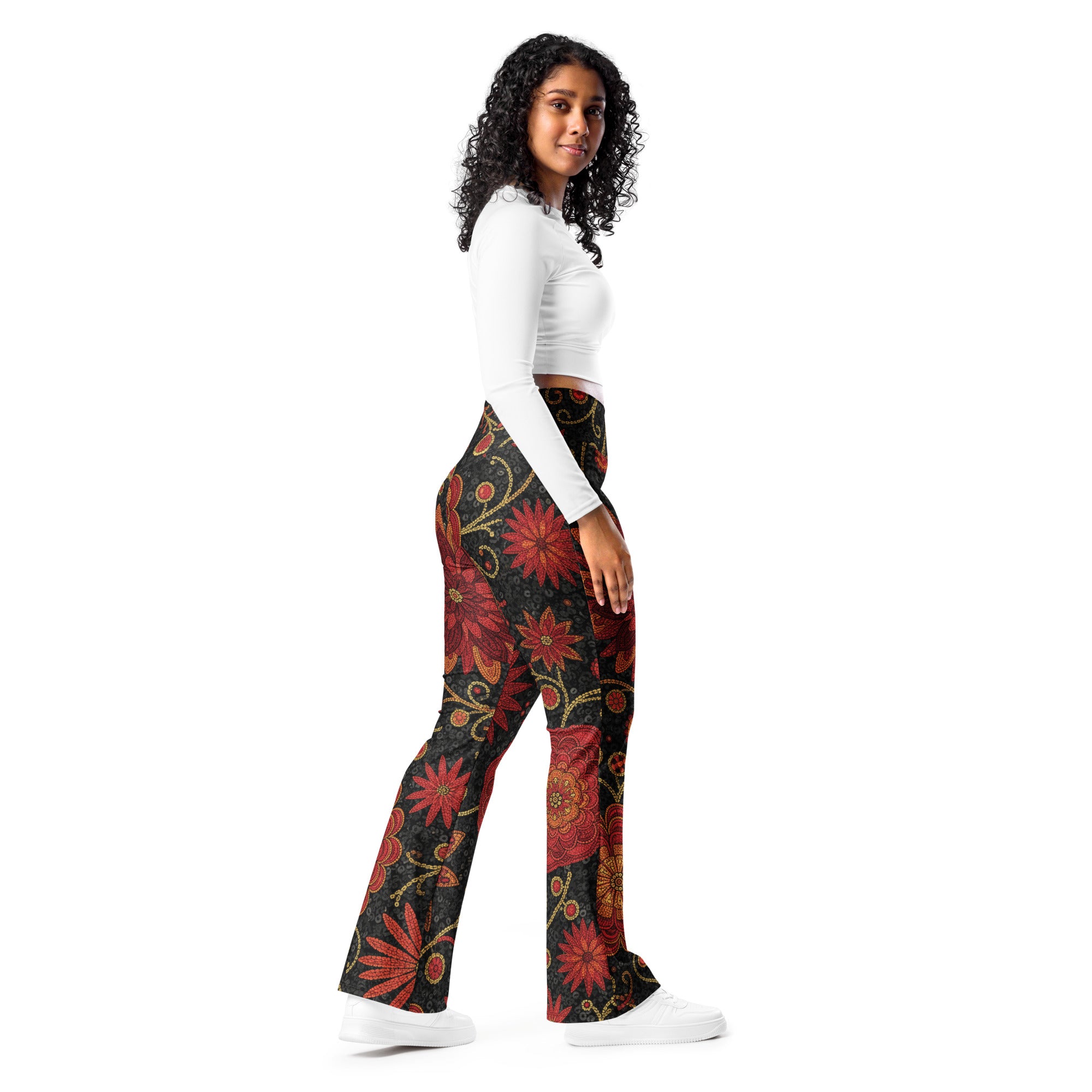 Crimson Paillette Fantasy Flare Leggings | GearBunch