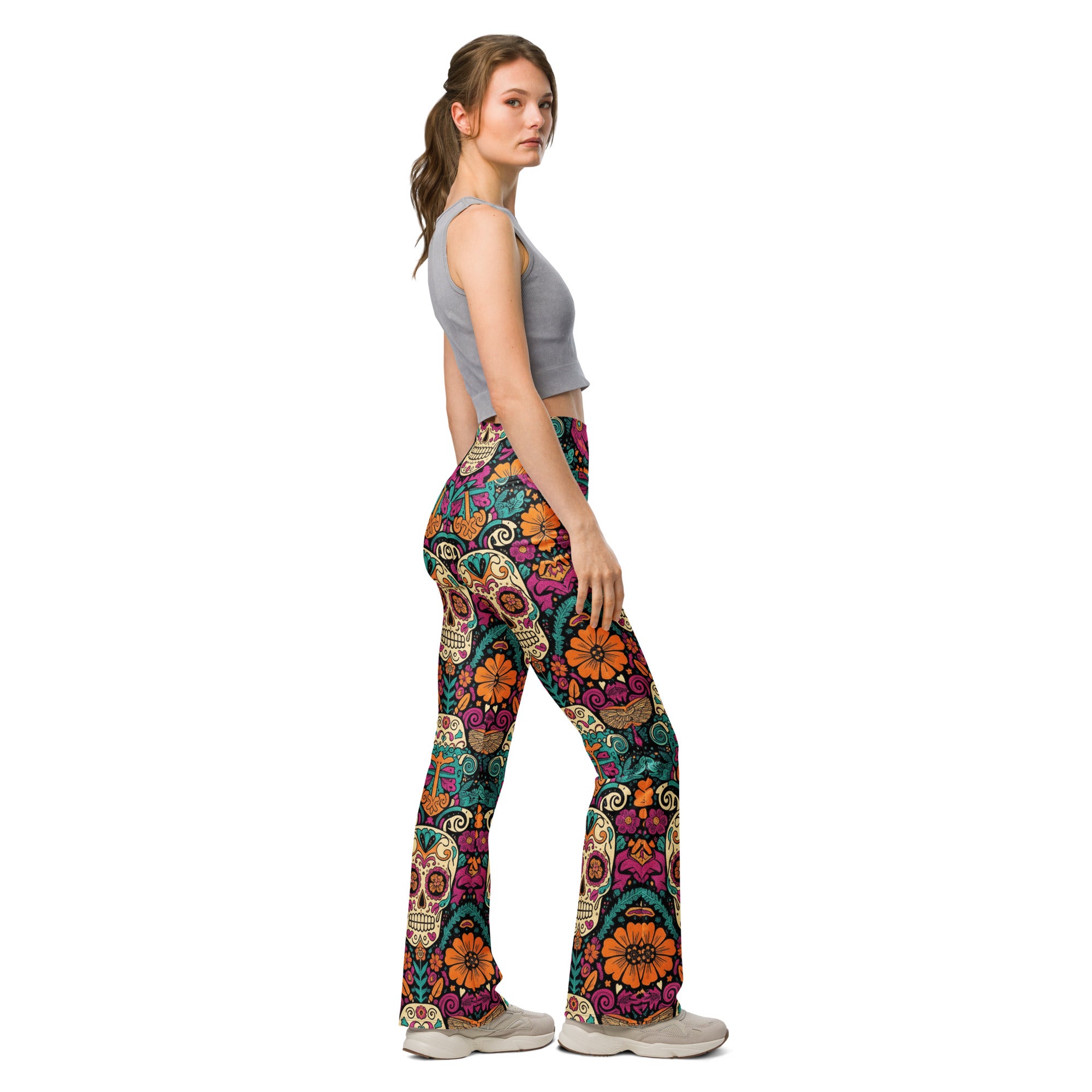 Día de los Muertos Marigold Flare Leggings | GearBunch