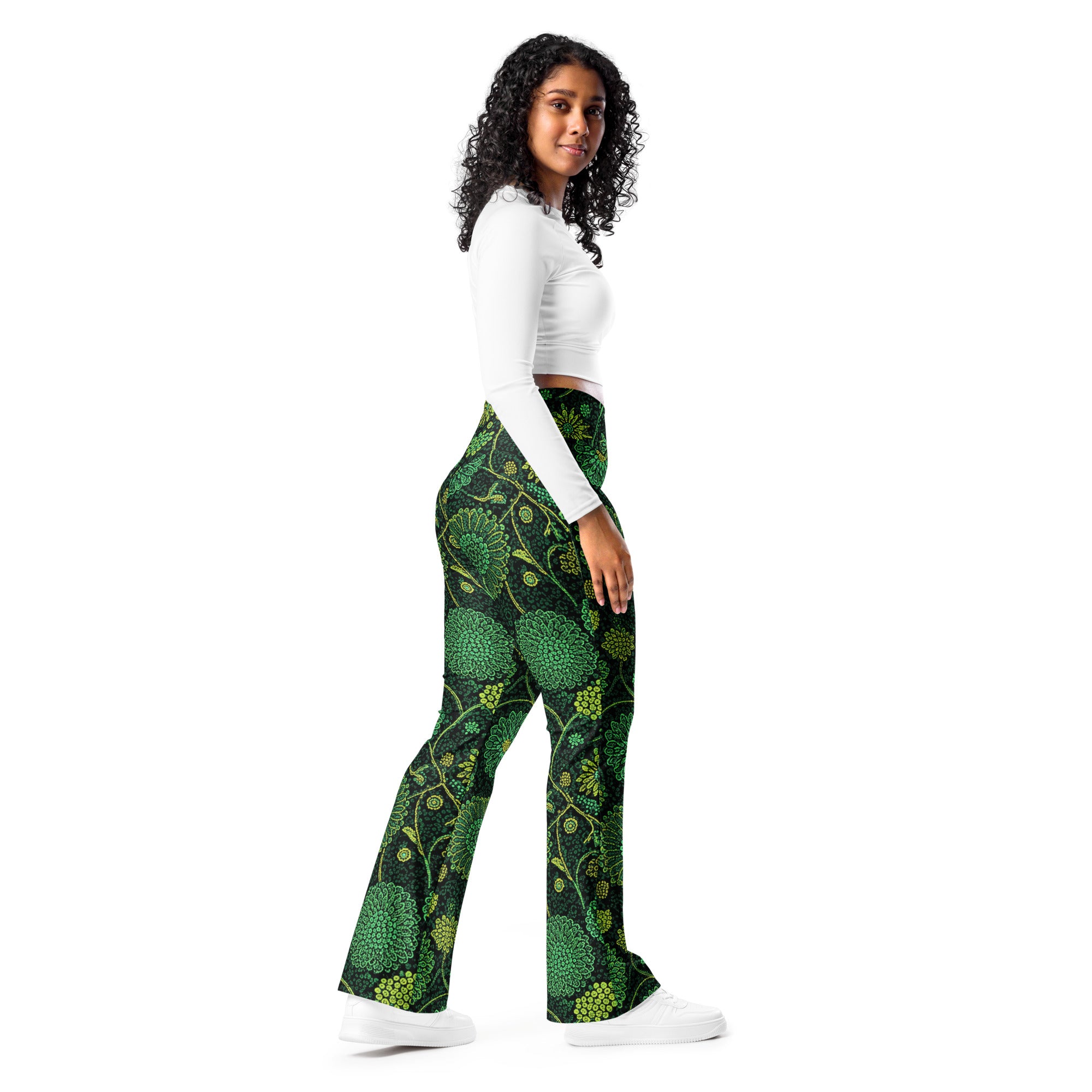 Emerald Paillette Jungle Flare Leggings | GearBunch
