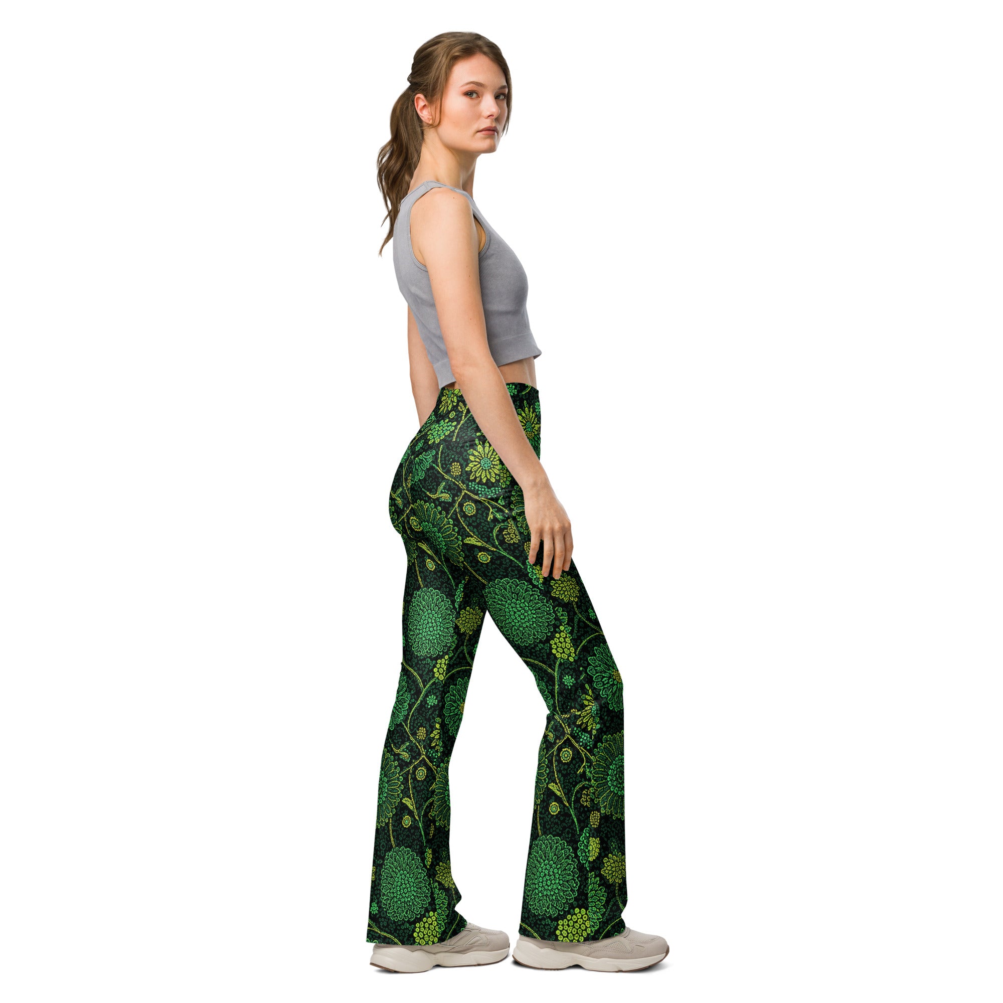 Emerald Paillette Jungle Flare Leggings | GearBunch