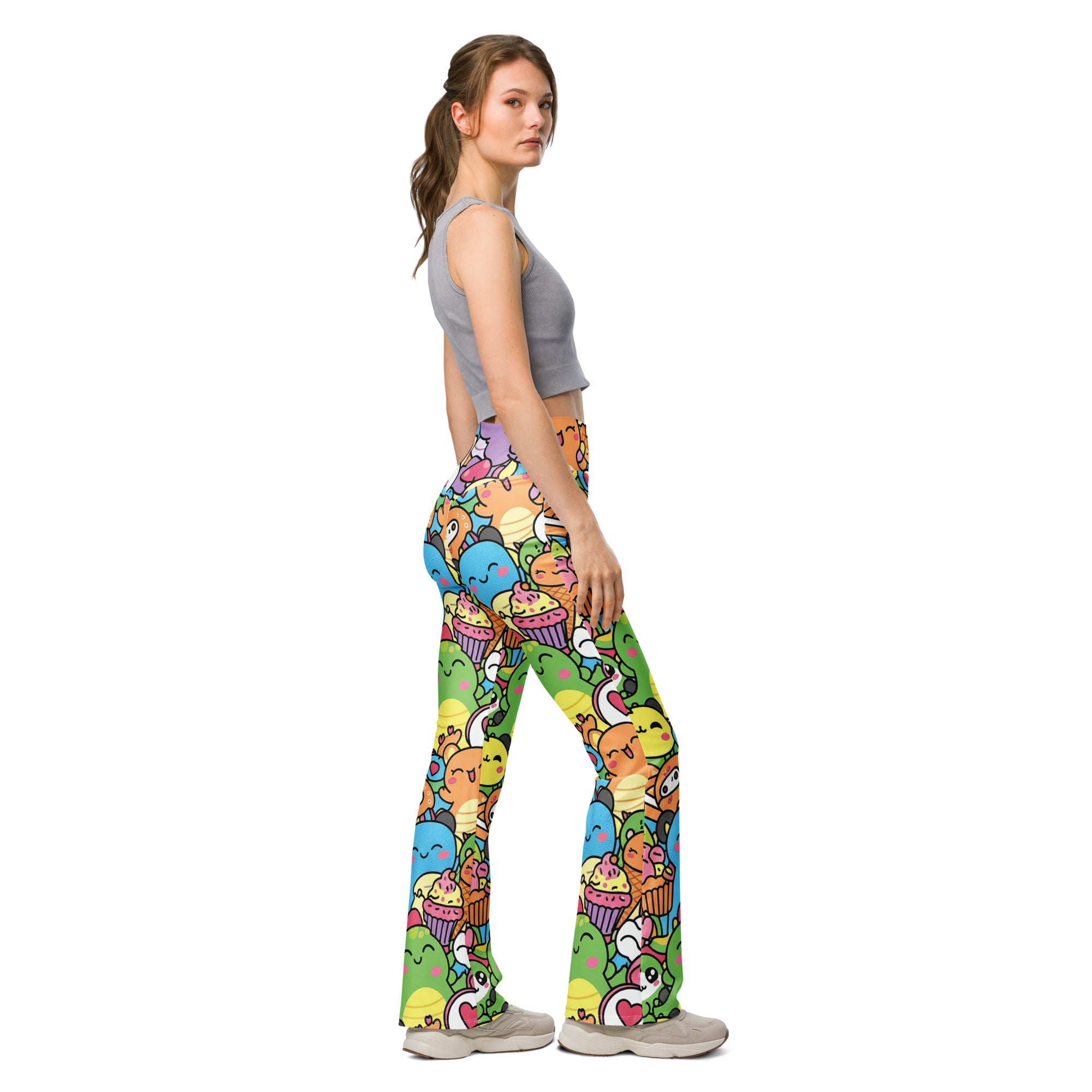 Kawaii Dinosaur Stomp Flare Leggings | GearBunch
