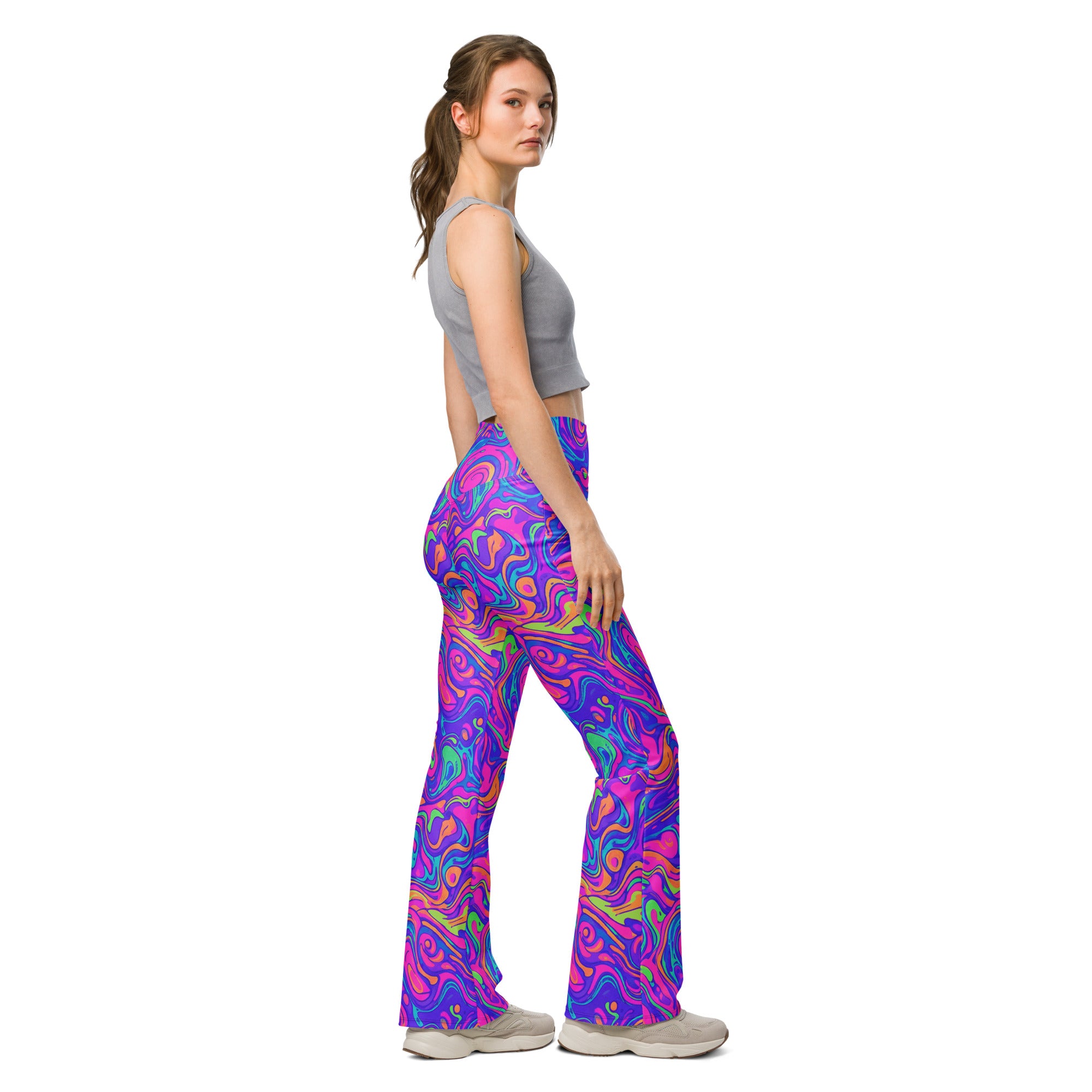 Liquid Marble Neon Flare Leggings | GearBunch