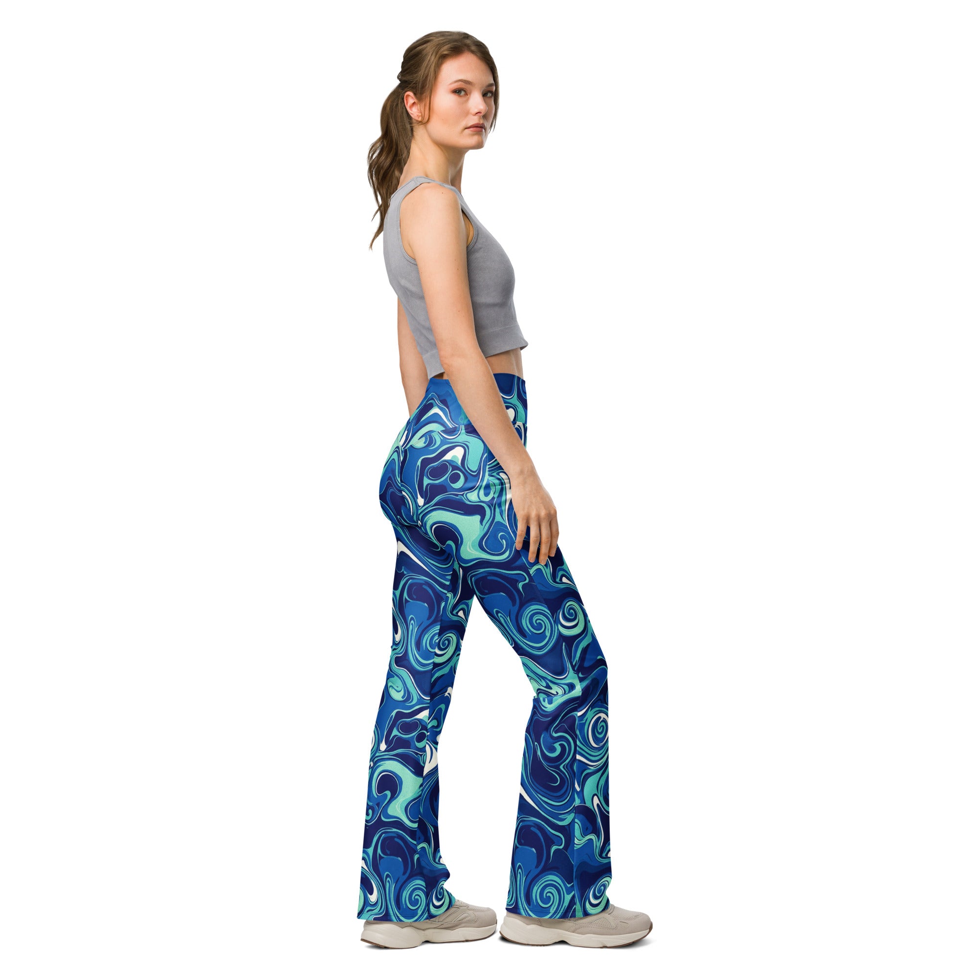 Liquid Marble Ocean Current Flare Leggings | GearBunch