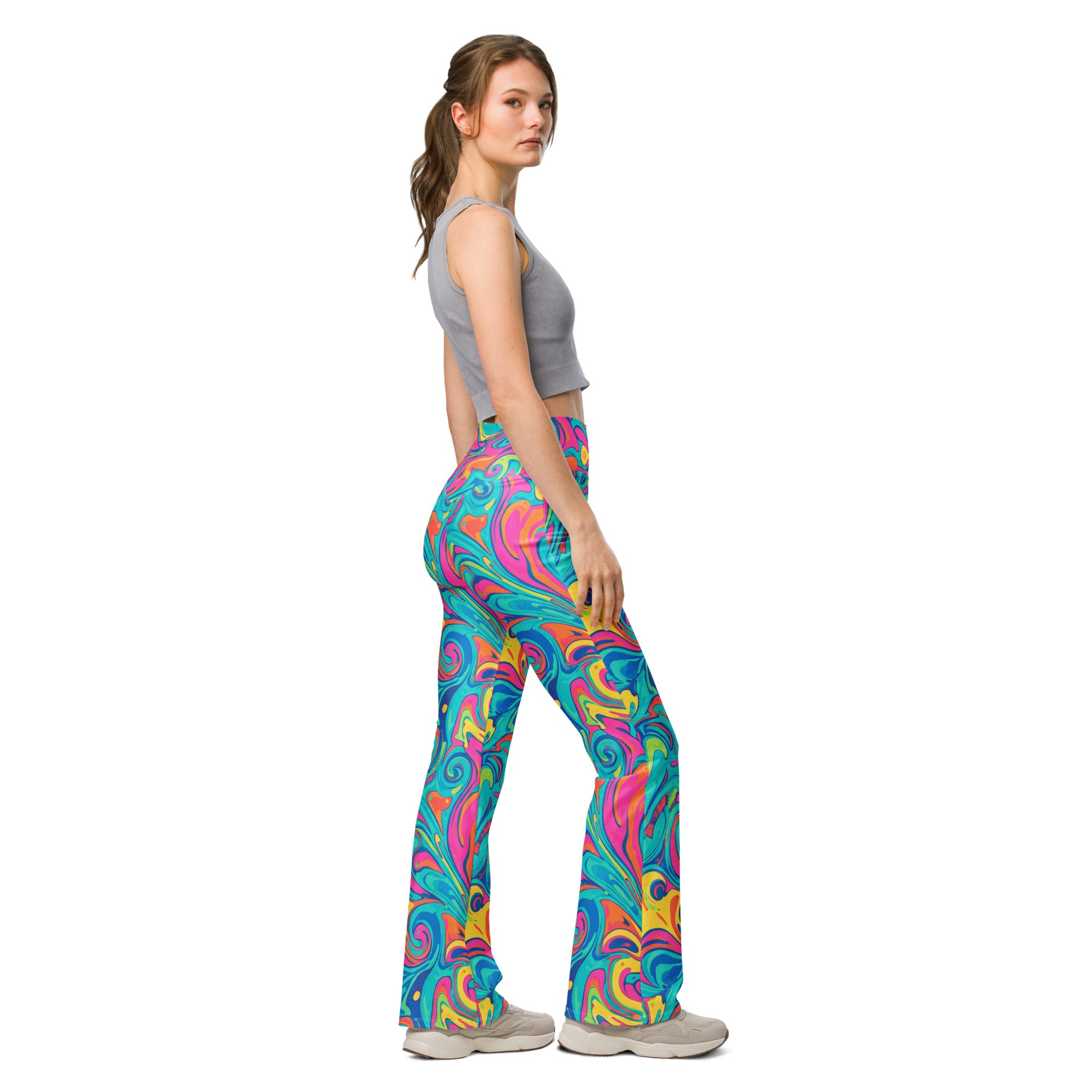 Liquid Marble Tropical Paradise Flare Leggings | GearBunch