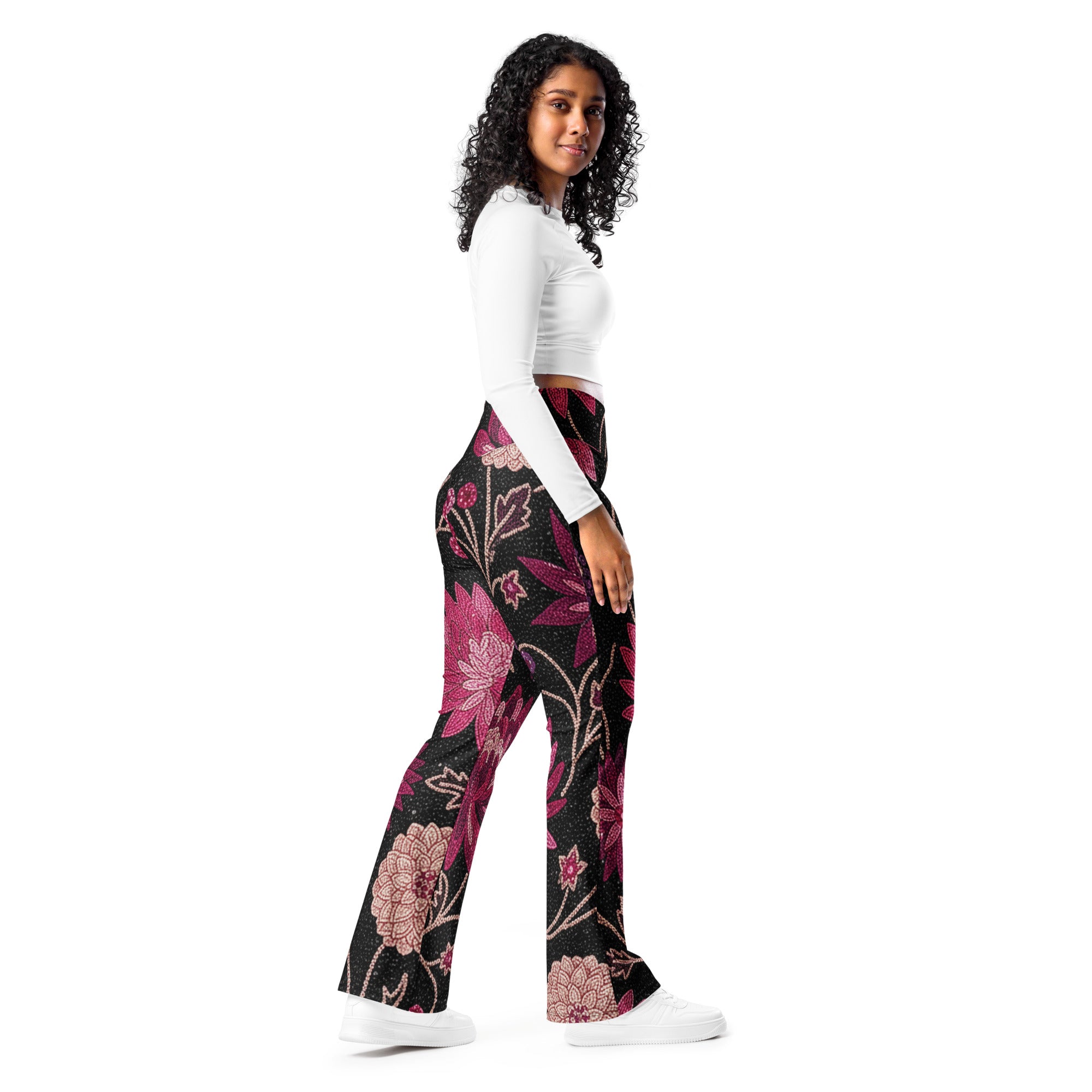 Midnight Paillette Peony Flare Leggings | GearBunch