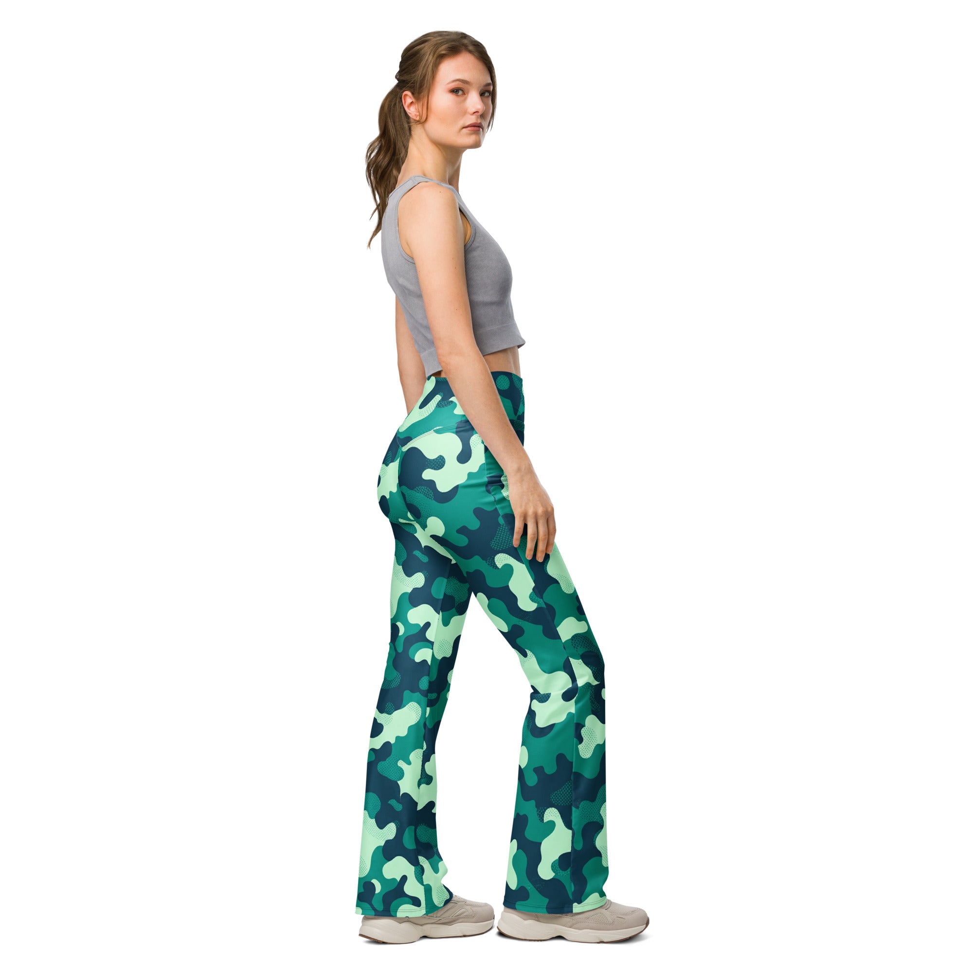 Ocean Teal Camo Flare Leggings | GearBunch